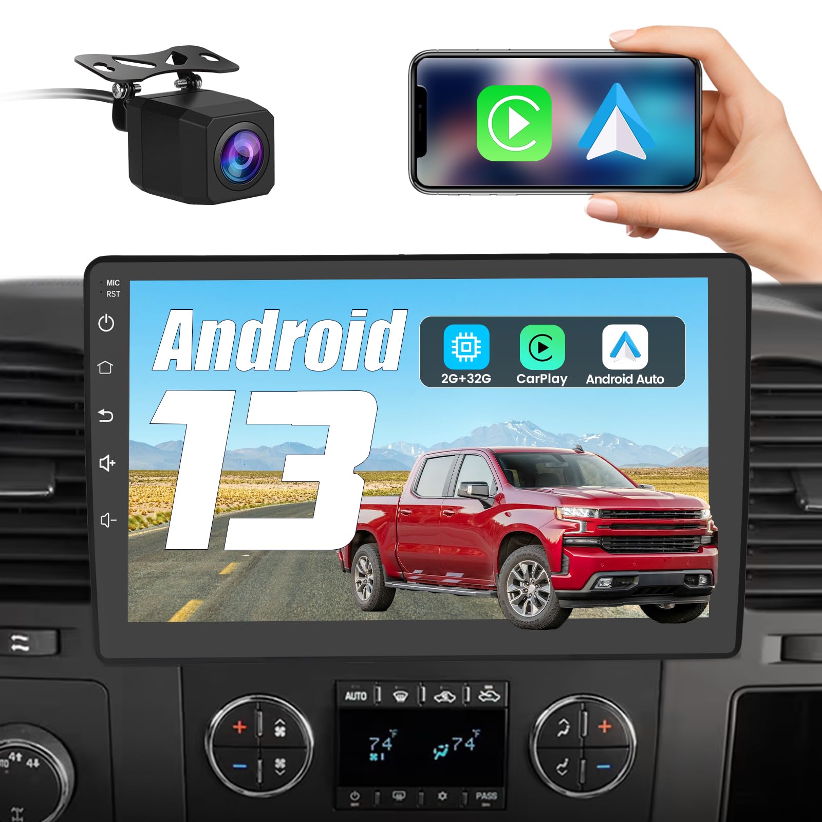 Android 13 Car Stereo for Chevy Silverado 2007-2013, Tahoe, Equinox, GMC Sierra & Yukon - Wireless CarPlay & Android Auto - Perfect for Upgrading Your Truck or SUV Entertainment System
