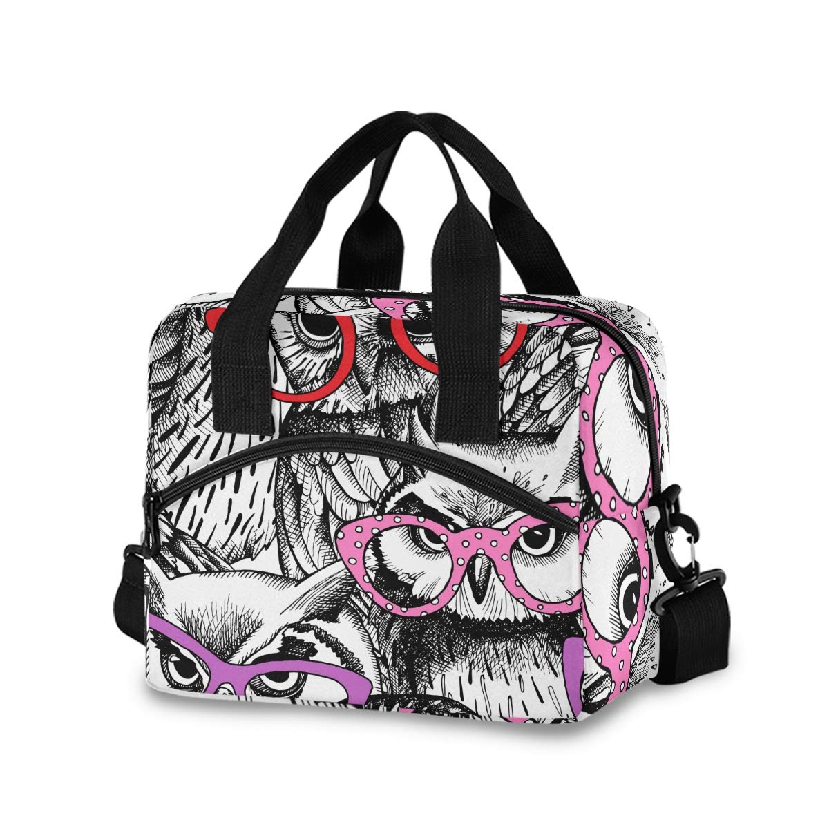 RunningBear Insulated Lunch Bag for Women & Men - Cute Owl Design, Reusable Cooler Tote with Detachable Shoulder Strap & Carry Handle - Perfect for Work, School, Picnic & Outdoor Activities