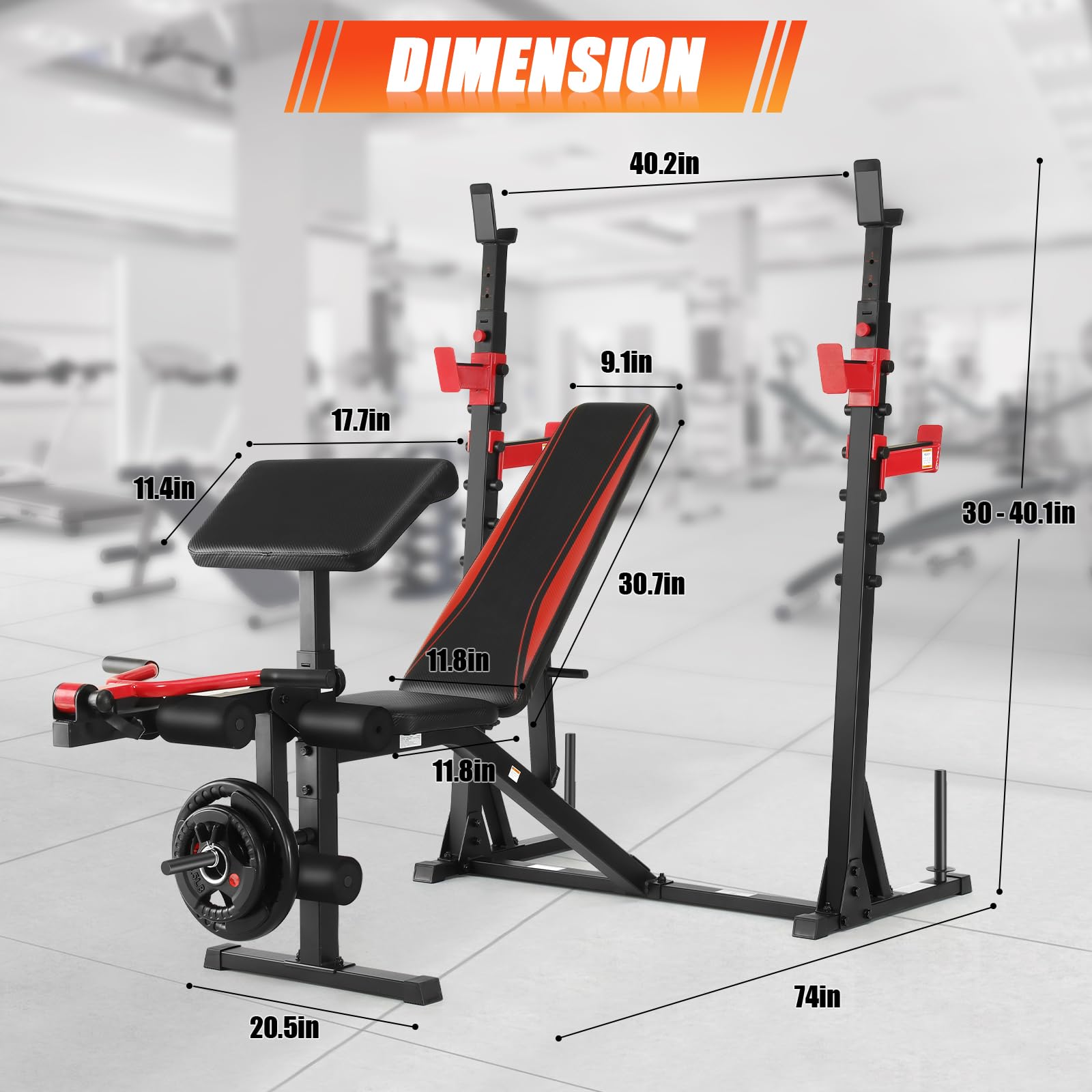 Aceshin 900 LBS Adjustable Olympic Weight Bench with Squat Rack - Multi-Function Home Gym Equipment for Bench Press, Leg Extension & Preacher Curl | Perfect for Strength Training, Bodybuilding & Home Workouts