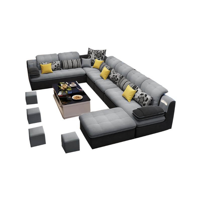 U-Shaped Corner Sectional Sofa - 6-Piece Set Seats 7, Reversible Design for Living Room & Family Room Comfort