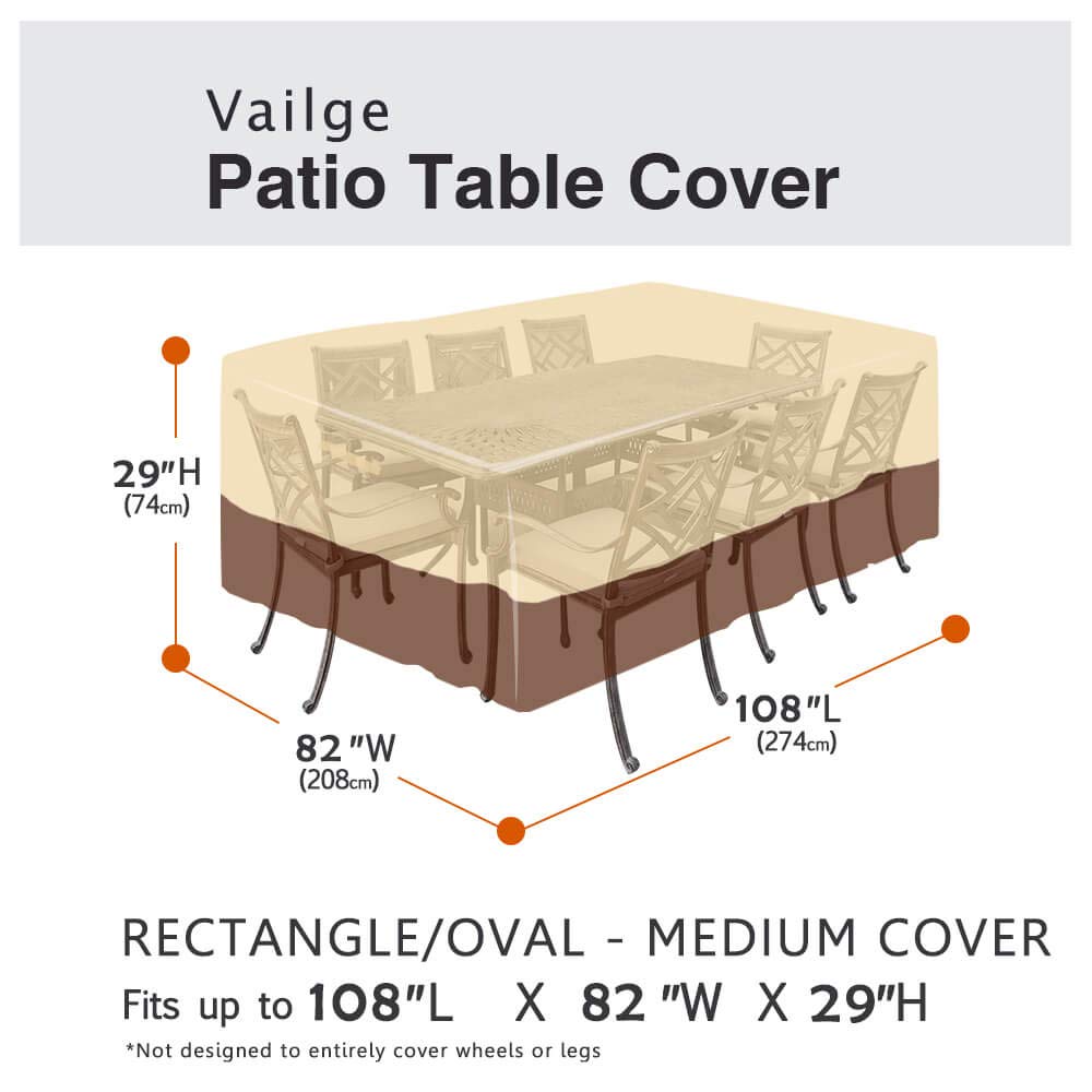 Waterproof Patio Furniture Cover Set - Heavy Duty Outdoor Table & Chairs Protector with Padded Handles, Medium Rectangle Dining Set Cover for Rain, Snow & UV Protection - Perfect for Backyard, Deck & Garden Use