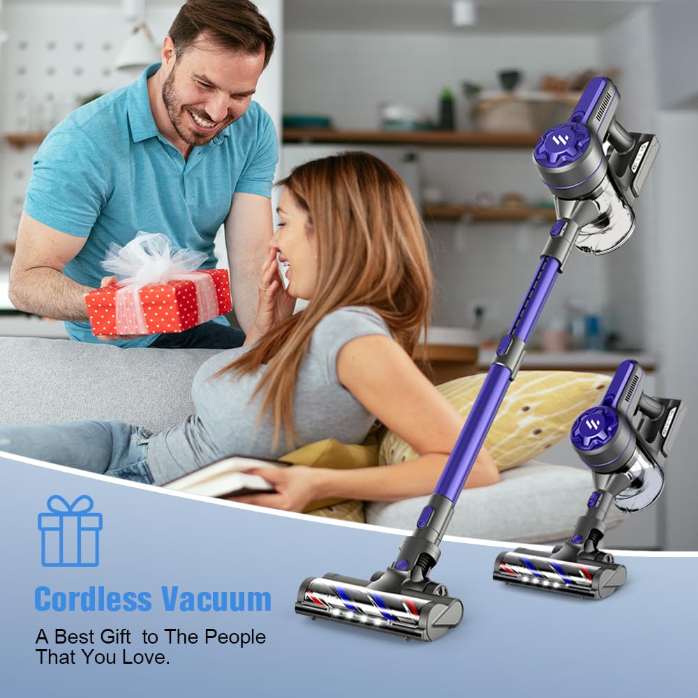 Cordless Vacuum Cleaner for Home - 2200mAh Powerful Lithium Battery, 30 Min Runtime, Strong Suction, Rechargeable & Lightweight 4-in-1 Vacuum for Hardwood Floors, Carpets & Pet Hair - Perfect for Quick Cleanups & Daily Household Cleaning