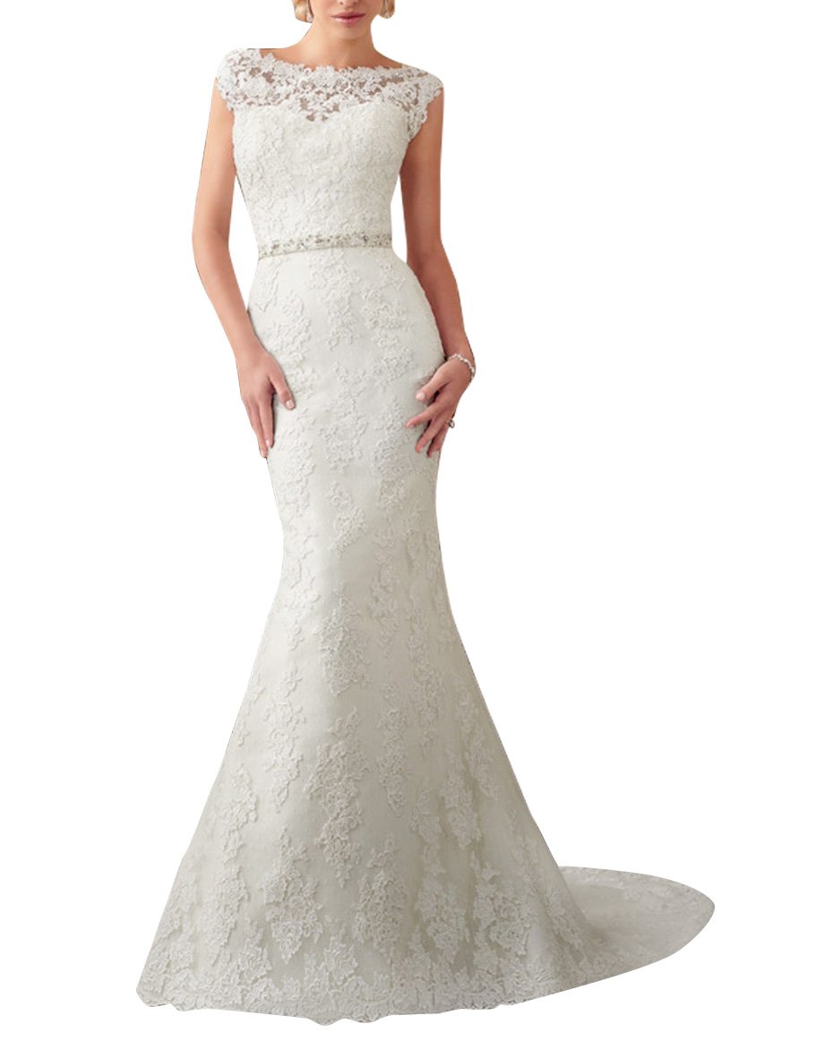 Elegant Bateau Neckline Wedding Party Dress for Bride - US Size 22 (WD9068) in White | Perfect for Bridal Showers, Receptions & Formal Events