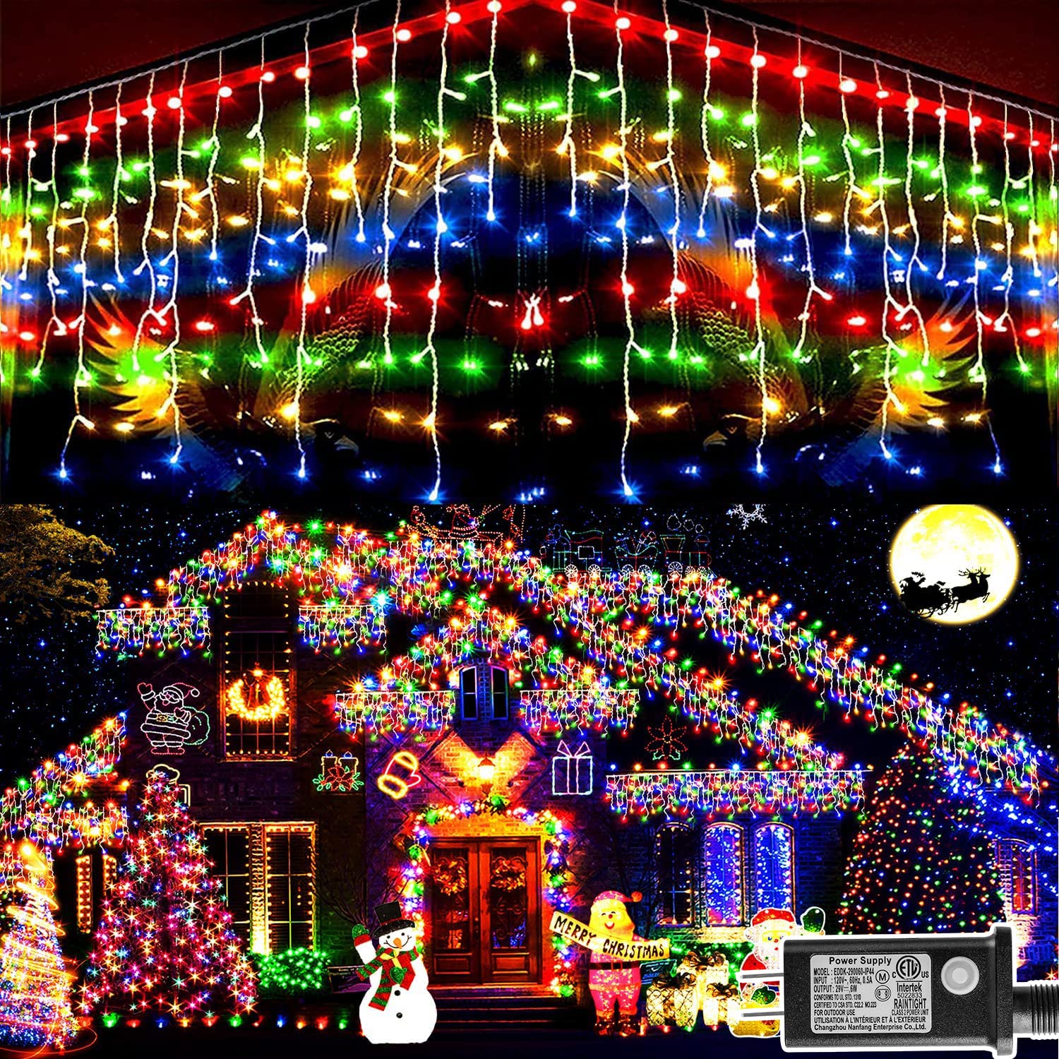 KNONEW 99ft 1216 LED Christmas Lights Outdoor - 8 Lighting Modes Waterproof Fairy String Lights with 228 Drops (Multicolor) | Clear Wire LED Curtain Lights for Wedding, Party, Christmas, Garden, Patio & Indoor Decorations