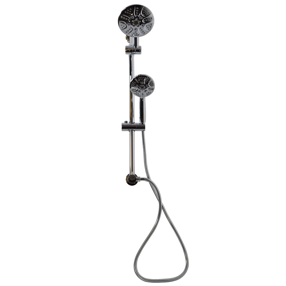 Westbrass SCH900-26 No-Drill Adjustable Slide Shower Bar Kit with Diverter, 5-Function Round Fixed Shower Head & Handheld Shower, 5 Ft. Hose in Polished Chrome - Perfect for Bathroom Renovation & Modern Home Upgrades