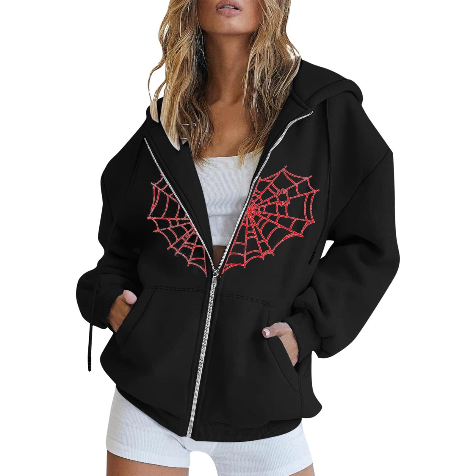 2022 Women's Halloween High Collar Quarter Zip Hoodie - Oversized 1/4 Zip Up Sweatshirt for Fall & Winter | Cozy Casual Wear for Parties, Trick-or-Treating & Seasonal Outfits