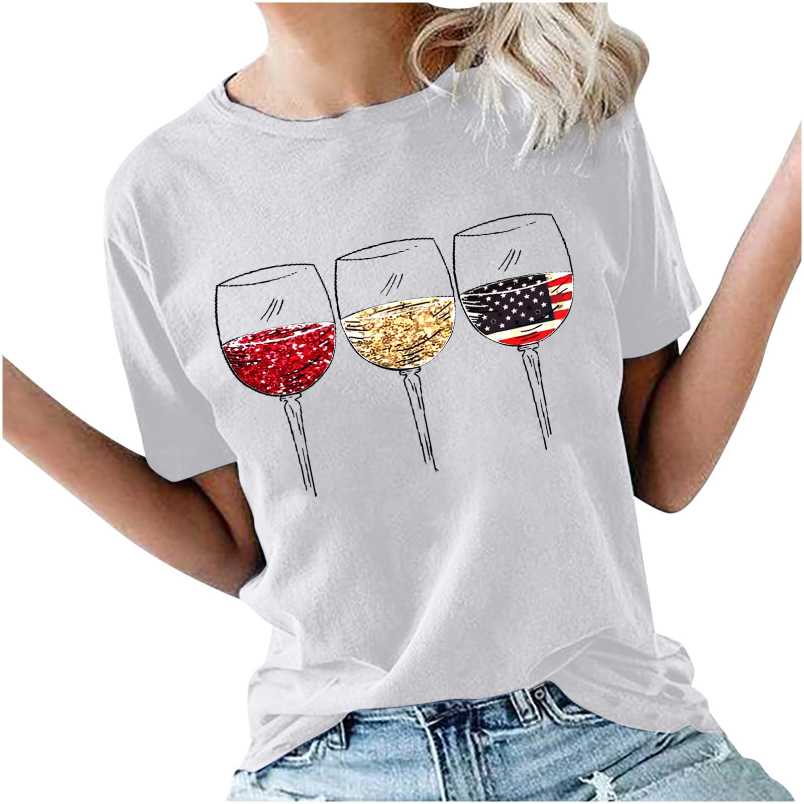 Funny Print Blouses for Women - Crewneck Loose Floral Summer Tops | Casual Beachwear & Going Out Shirts for Sexy Summer Style