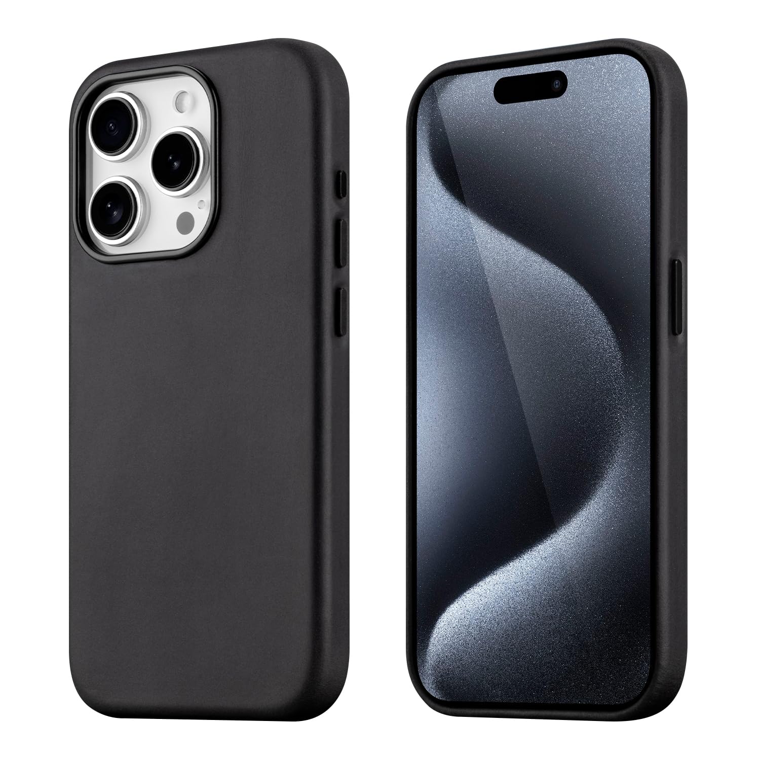 Premium Genuine Crazy Horse Leather Case for iPhone 15 Pro Max - MagSafe Compatible, Indiana Jones Style, Black - Perfect for Travel, Adventure & Everyday Protection