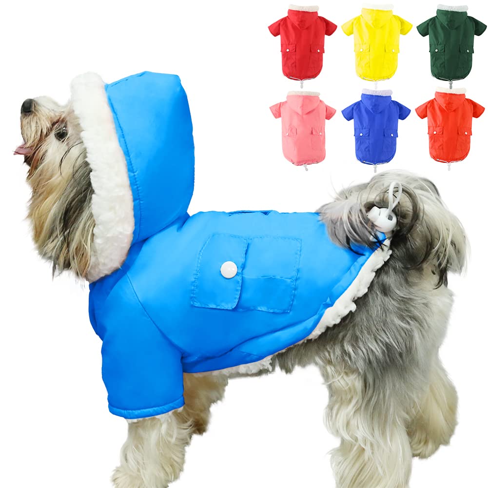EMUST Winter Dog Coat with Hood & Pockets - Warm Fleece Jacket for Small Dogs (Chihuahua, French Bulldog) - Cozy Outdoor Apparel for Cold Weather Walks & Park Adventures