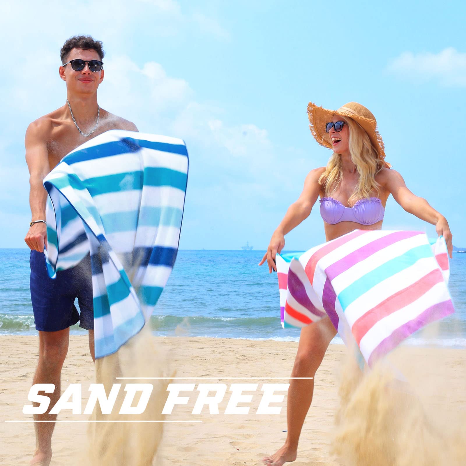 Premium 6-Pack Large Microfiber Quick-Dry Beach Towels - Lightweight, Sand-Free, Cabana Stripe Design for Pool, Travel & Camping - Includes Carry Bag (30x60 Inches, Multi-Color) | Perfect for Beach Outings, Gym, Yoga & Outdoor Adventures