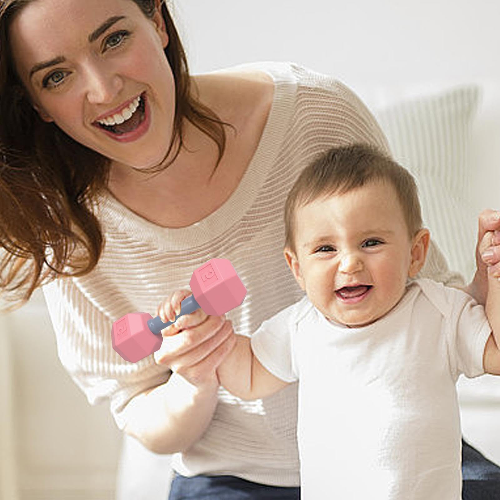 **Aizuoni Dumbbell Rattle Toy - 2-Piece Lightweight Sensory Gym Teether for Baby Workout & Exercise | Perfect for Teething, Sensory Play & Early Development**