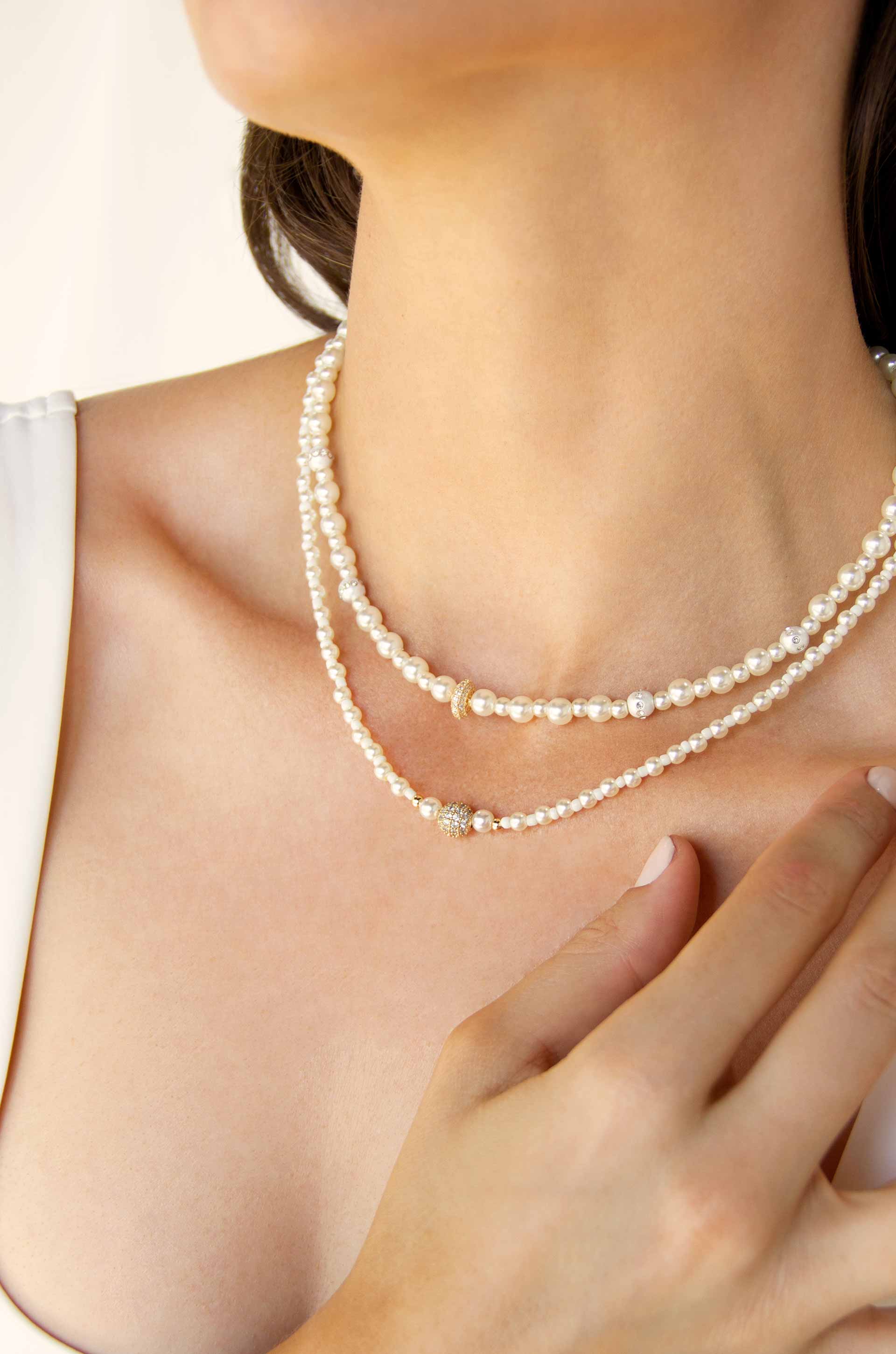 Elegant Double Pearl Chain Necklace Set for Women - Classic Layered Pearl Jewelry Gift for Bridesmaids, Anniversary & Valentine's Day - Perfect for Weddings, Parties & Special Occasions