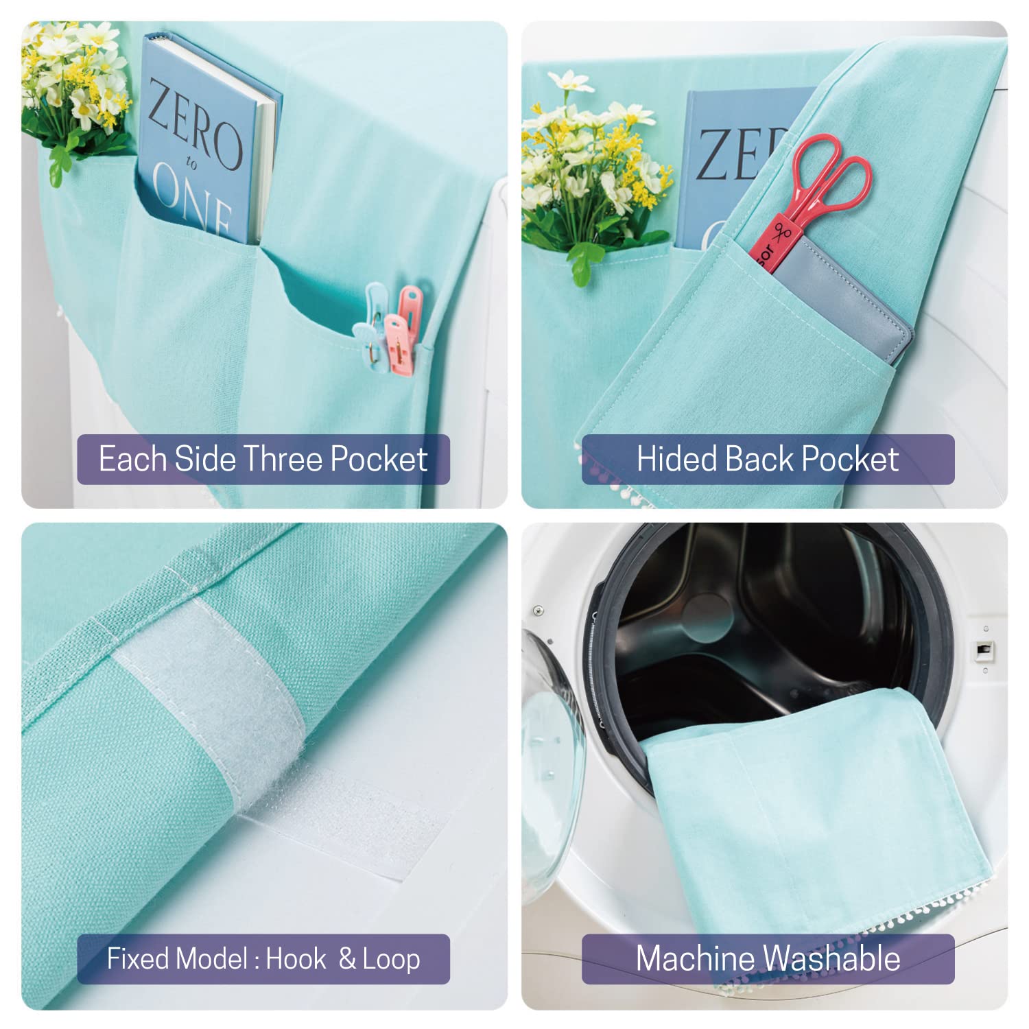 SWISSELITE Washer and Dryer Top Cover - Waterproof Washing Machine Dust Protector with 12 Side Storage Pockets - Universal Fit for Laundry Room & Kitchen Appliances - Perfect for Home Organization and Dust Protection