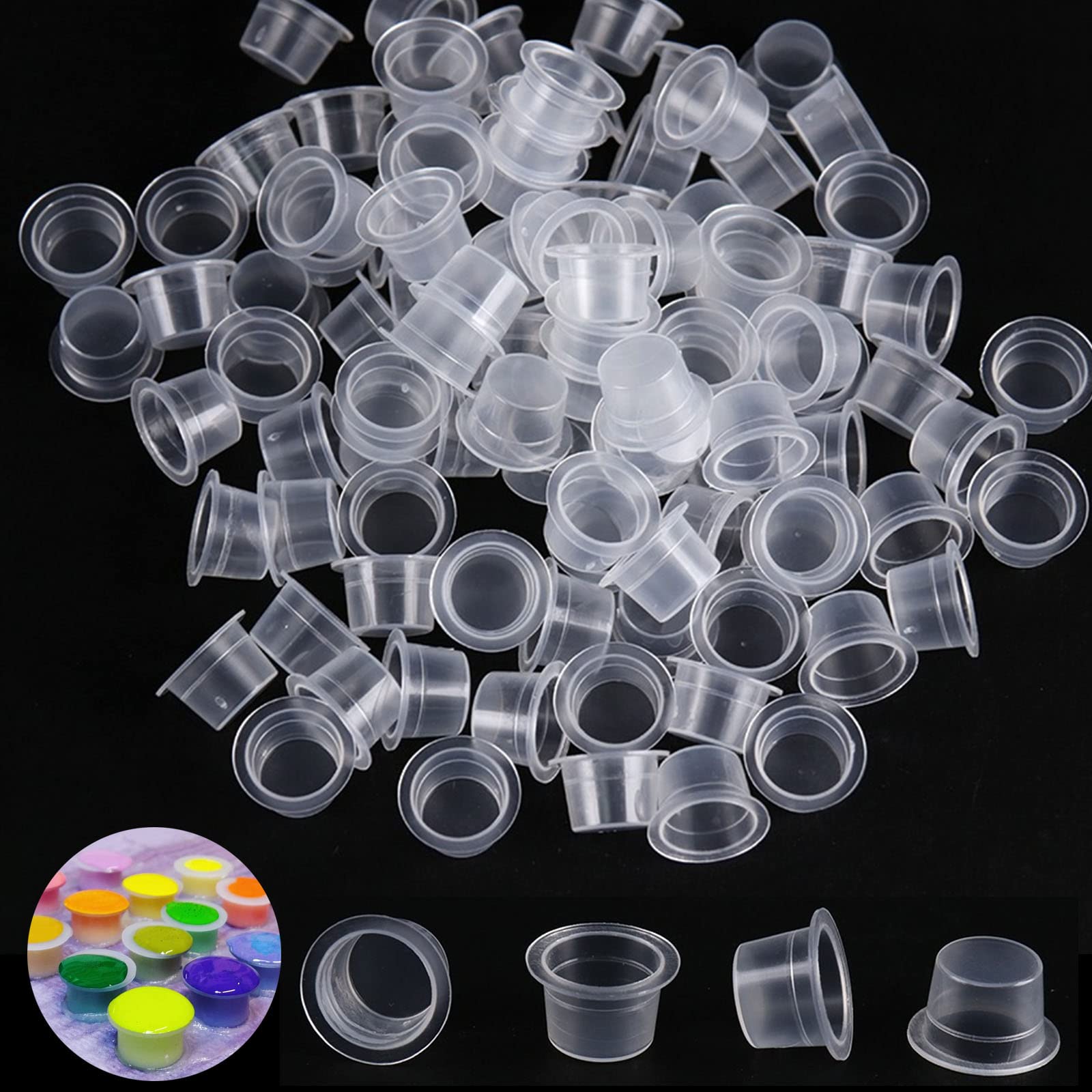 SOTICA 300pcs Ink Caps - Mixed Size Plastic Ink Cups (9mm, 13mm, 16mm) for Pigment, Tattoo & Screen Printing - Perfect for Artists, DIY Projects & Professional Use