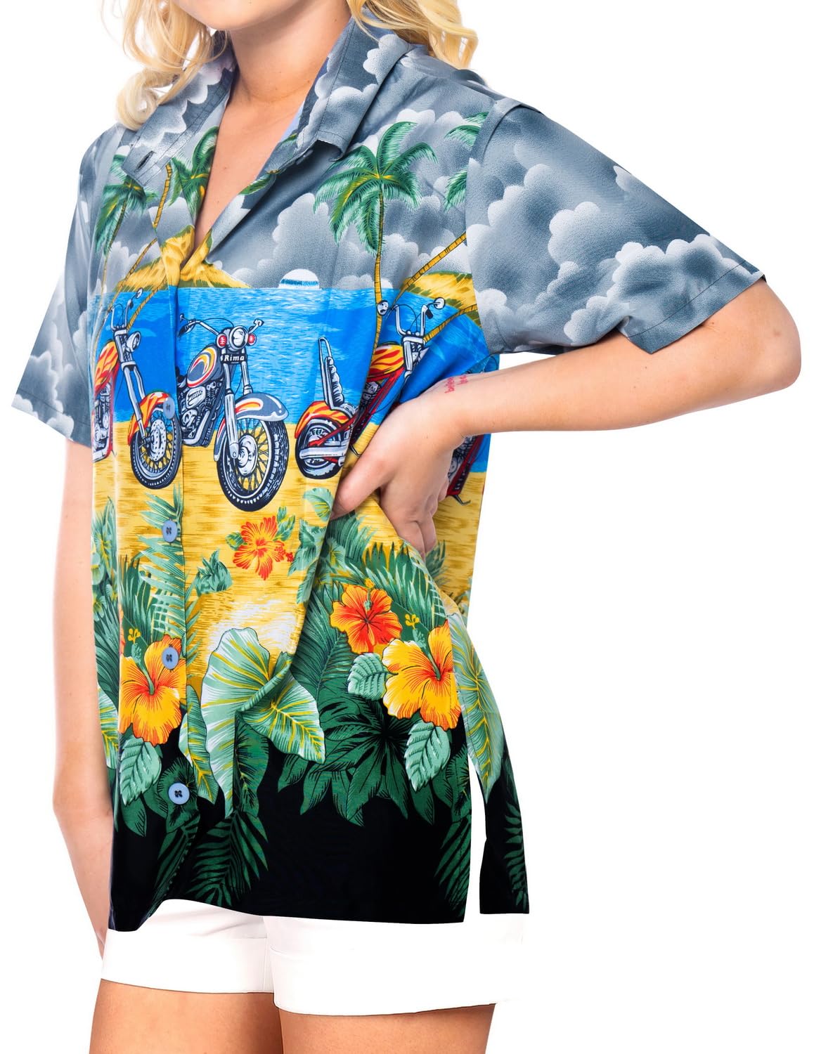 LA LEELA Women's Short Sleeve Hawaiian Blouse - Floral Print Beach Shirt for Summer Vacation, Pool Party & Tropical Getaway