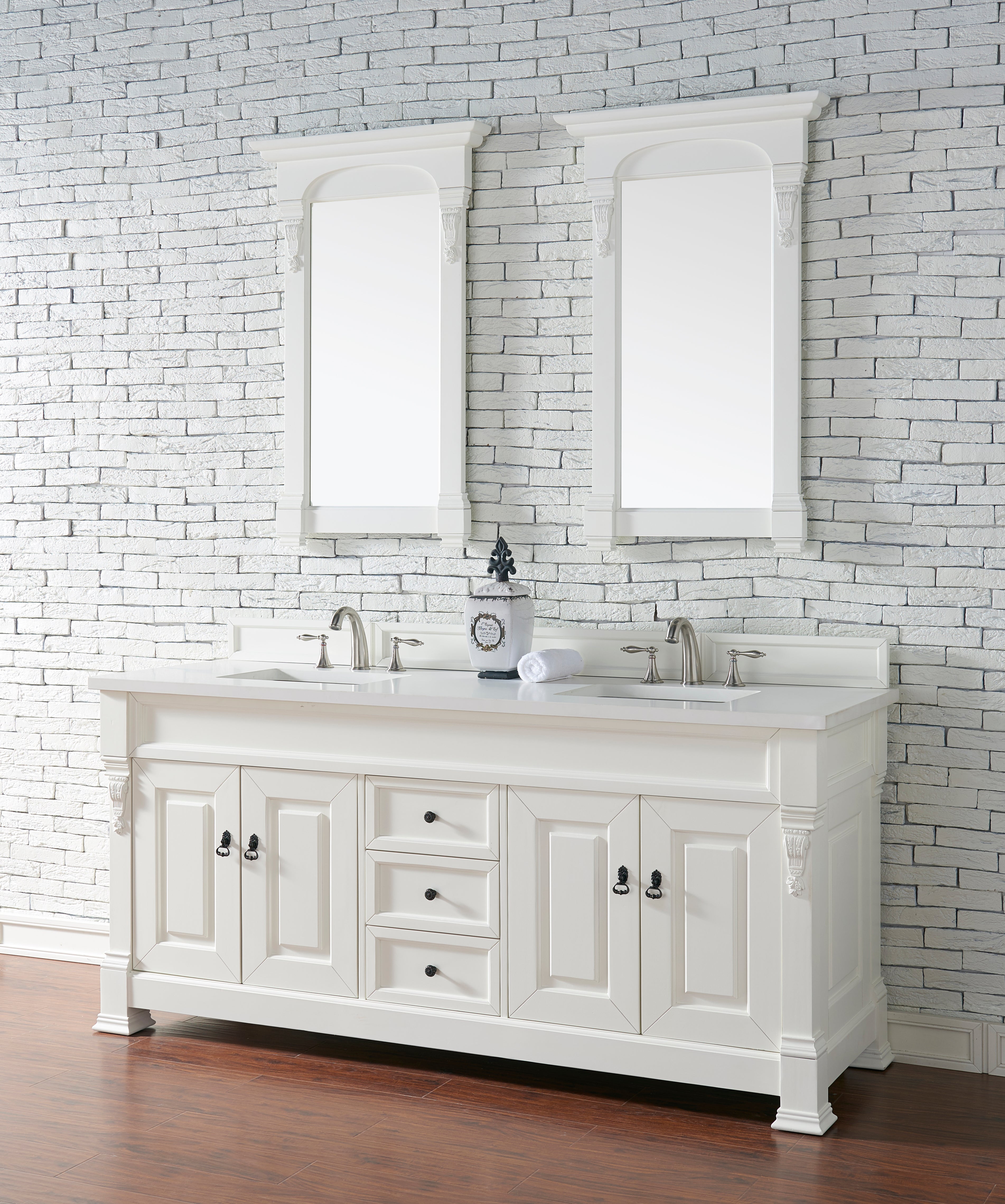 Brookfield 72-Inch Double Bathroom Vanity Set with Bright White Finish & 3CM White Zeus Quartz Countertop – Perfect for Master Bathroom Renovation & Modern Home Decor