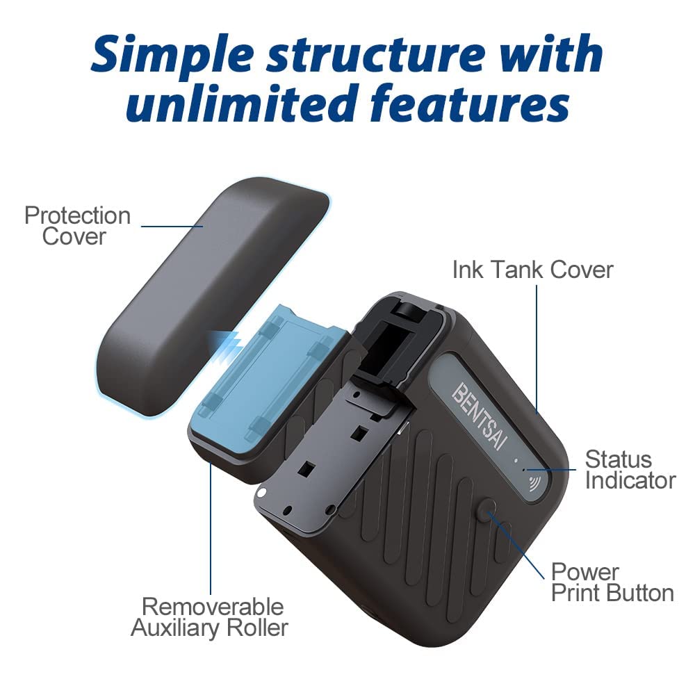 BENTSAI B10 Mini Handheld Wireless WiFi Printer - Portable Inkjet Printer for DIY, Tshirt Printing, QR Codes & Photos | Compatible with iOS/Android | Home, Office & Craft Use (Yellow)