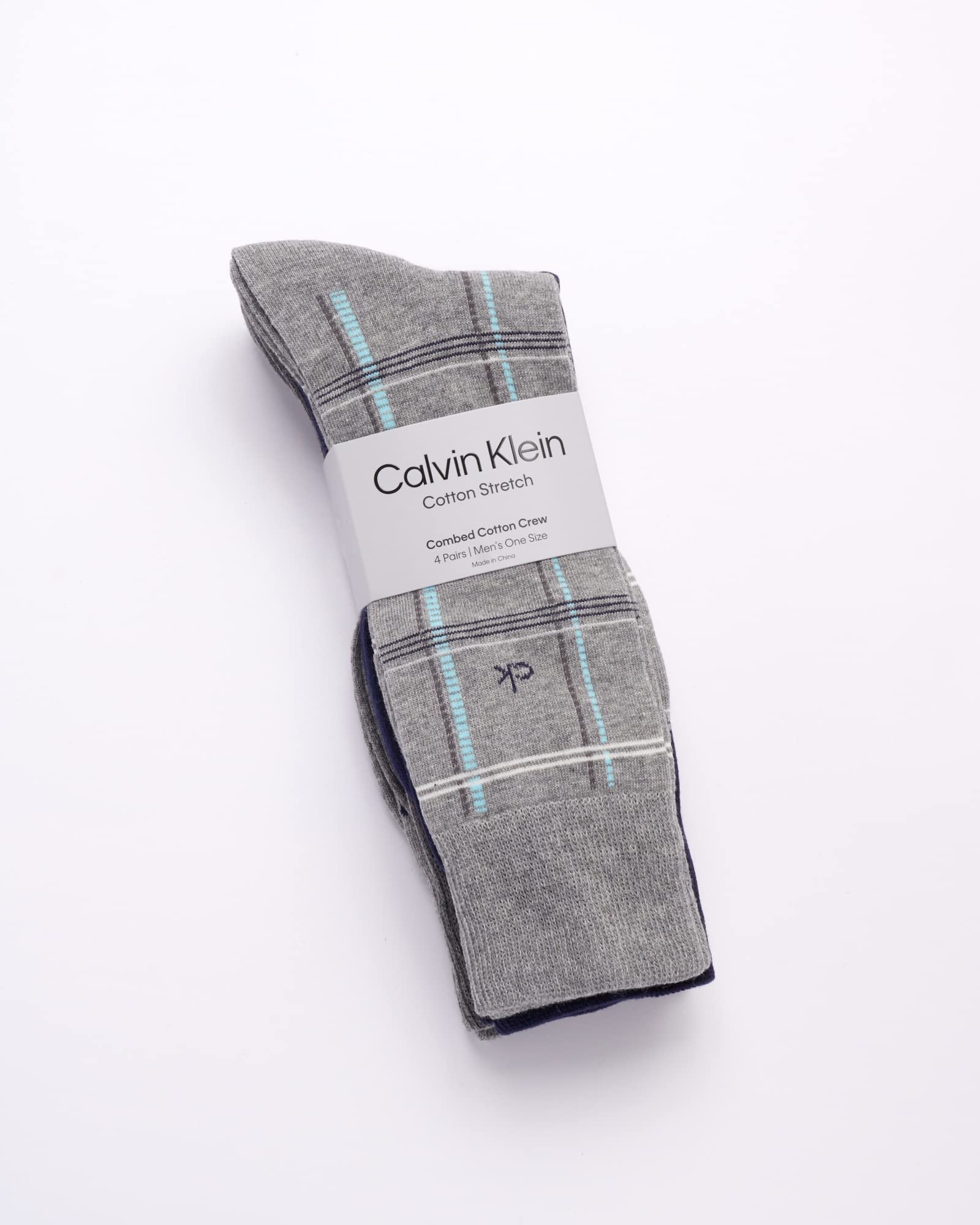 Calvin Klein Men's Cotton Blend Crew Dress Socks - 4 Pack Patterned Casual & Formal Socks for Work, Office & Everyday Wear
