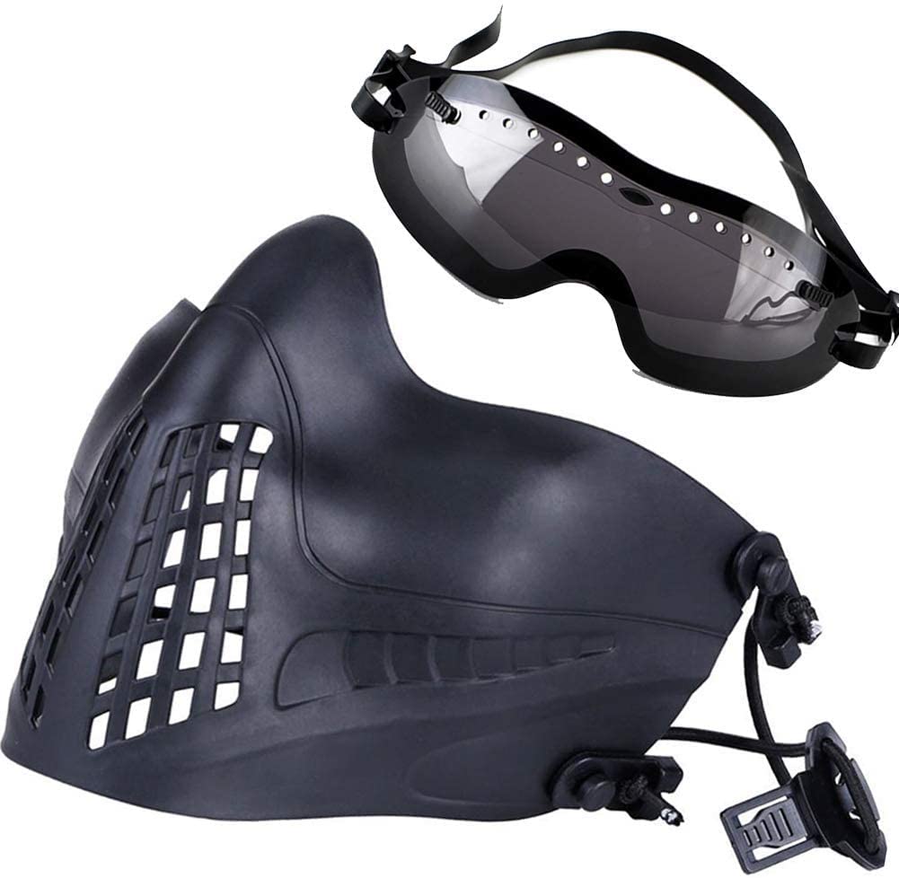 Adjustable Tactical Fast Helmet with Foldable Half-Mask & UV Protection Goggles - Military, Airsoft, Paintball, Outdoor Sports Gear - Lightweight & Breathable Design for Maximum Comfort