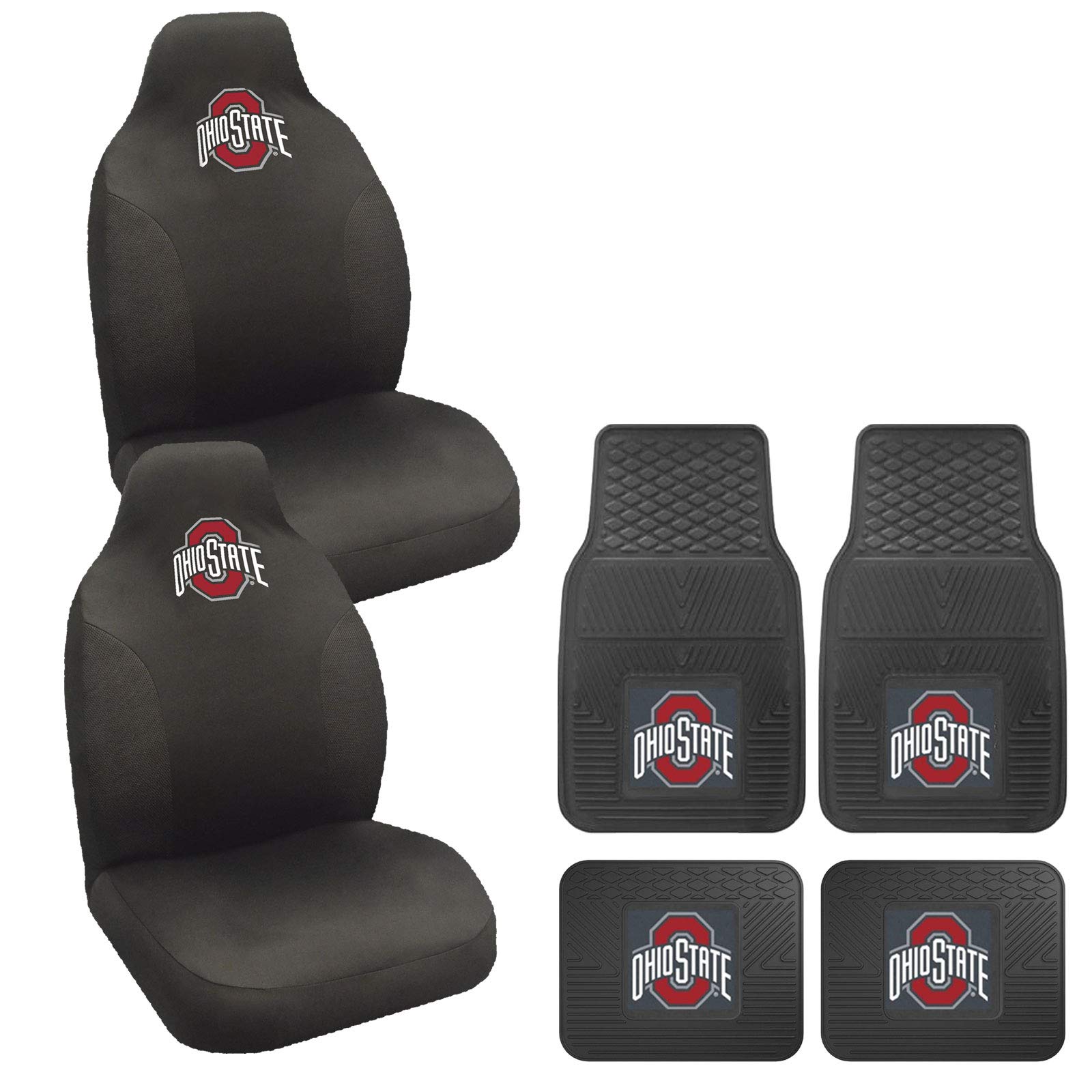 Ohio State Buckeyes All-Weather Vinyl Floor Mats & Rally Seat Covers Set - Durable Car Accessories for Trucks, SUVs & Sedans - Perfect for Game Day Tailgating & Fan Gear Enthusiasts