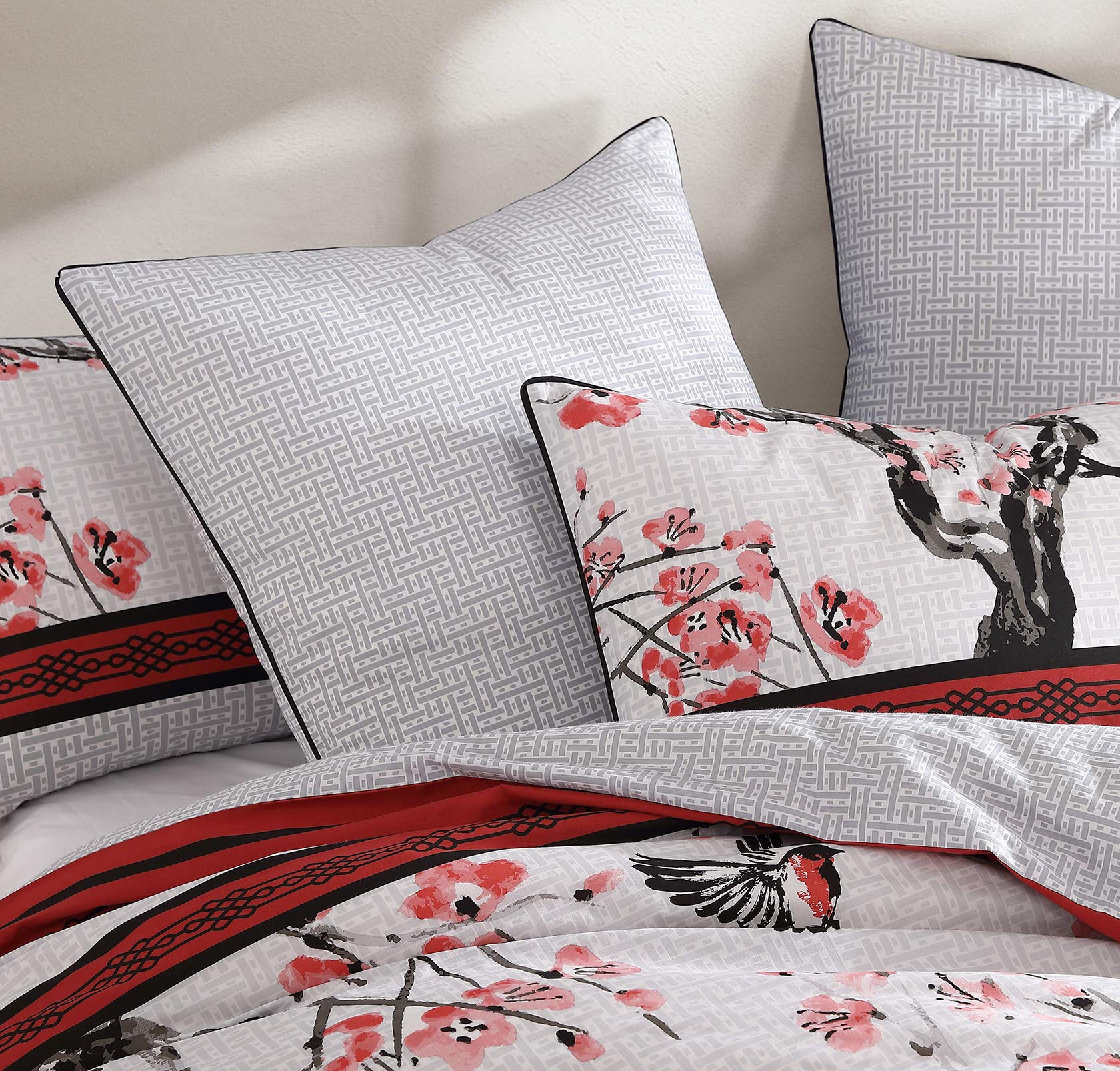 Premium Kyushu Red European Pillowcase Set - Luxury 100% Cotton Bedding by Logan & Mason - Perfect for Master Bedroom, Guest Room & Hotel Decor