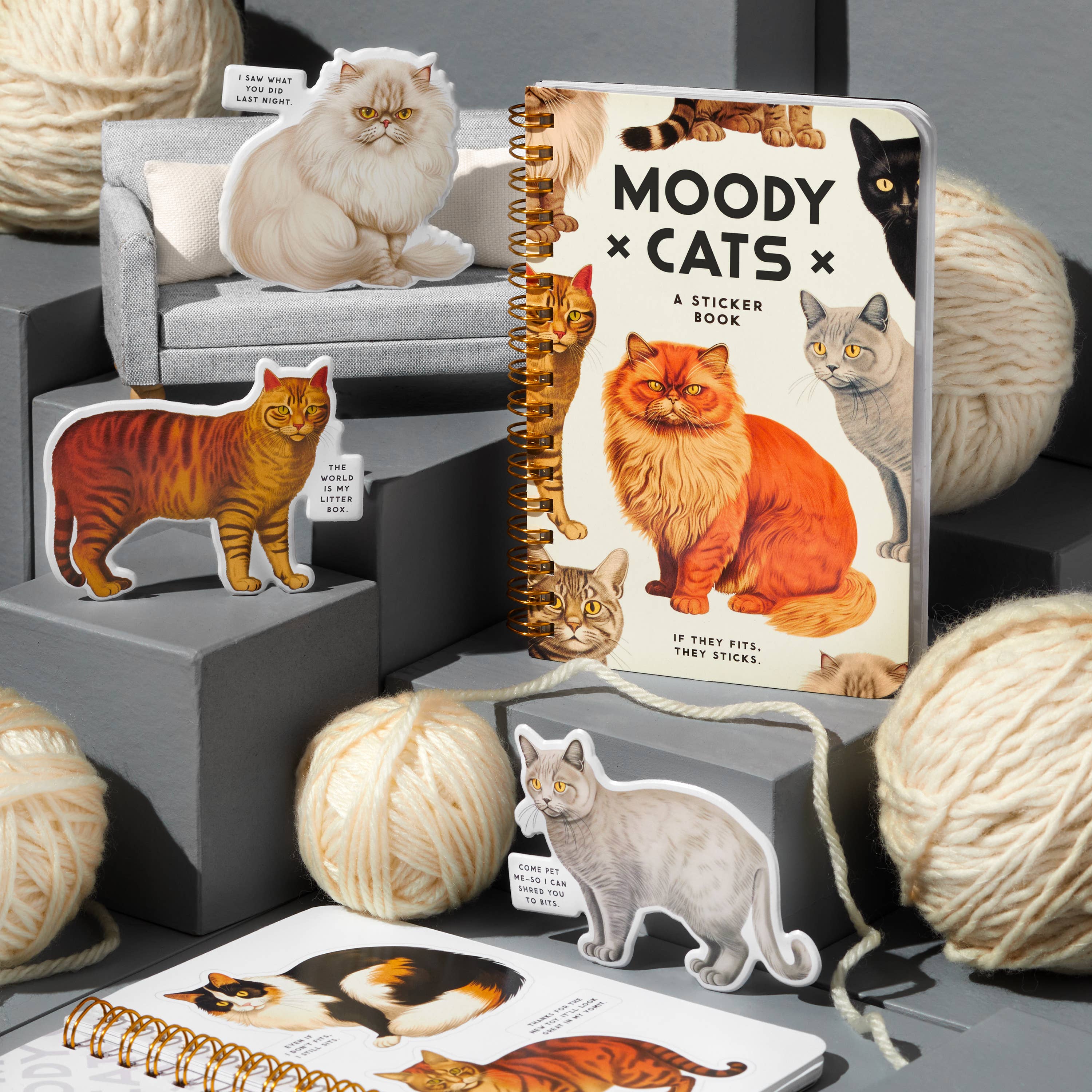Moody Cats Sticker Book - Fun & Cute Cat Stickers for Scrapbooking, Journaling, DIY Crafts & Planner Decoration