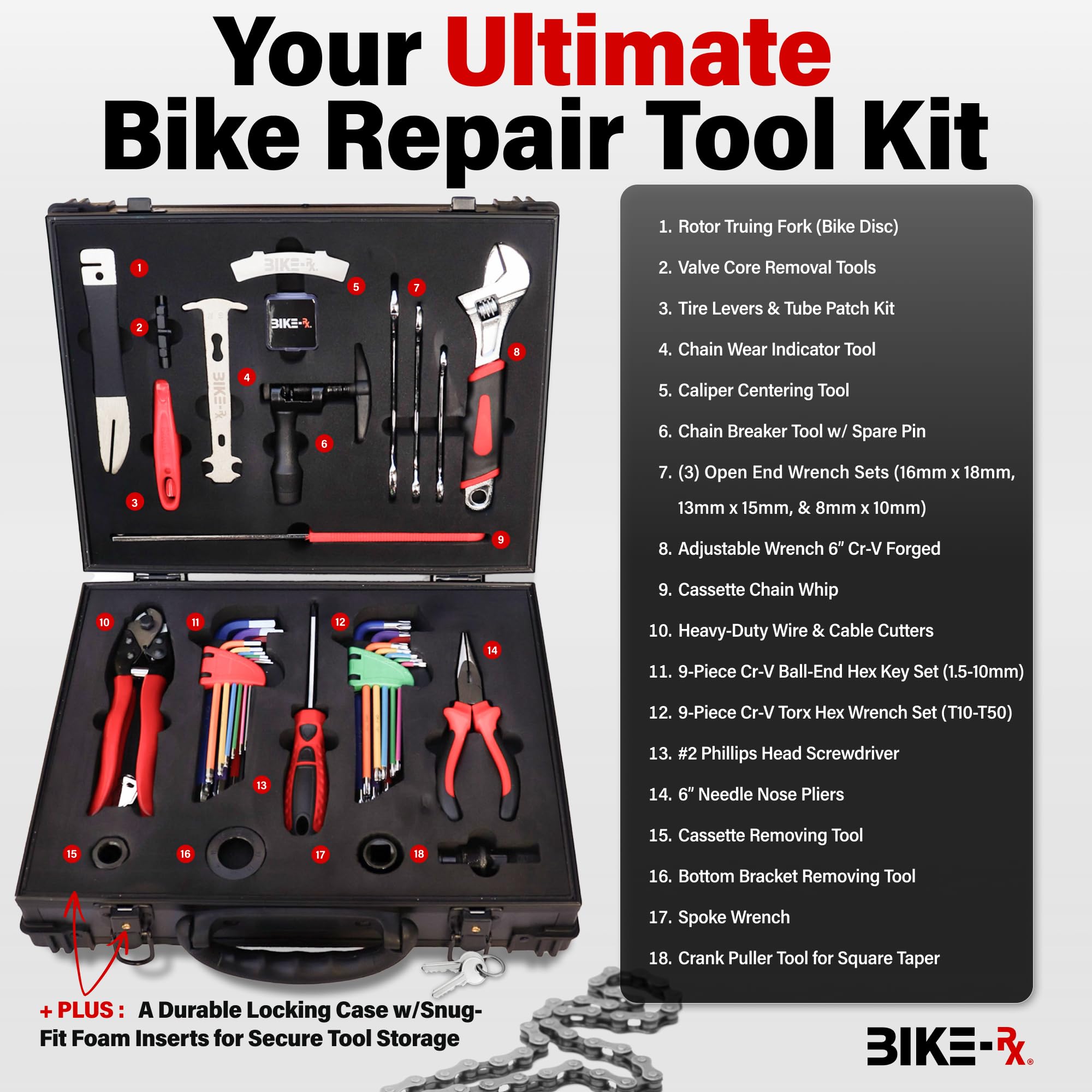 Elite 37-Piece Bike Tool Kit - Professional Bicycle Repair Set for Mountain, Road, BMX & E-Bikes | Includes Chain Breaker, Tire Repair Tools & Lockable Case | Perfect for Home Mechanics & On-the-Go Repairs