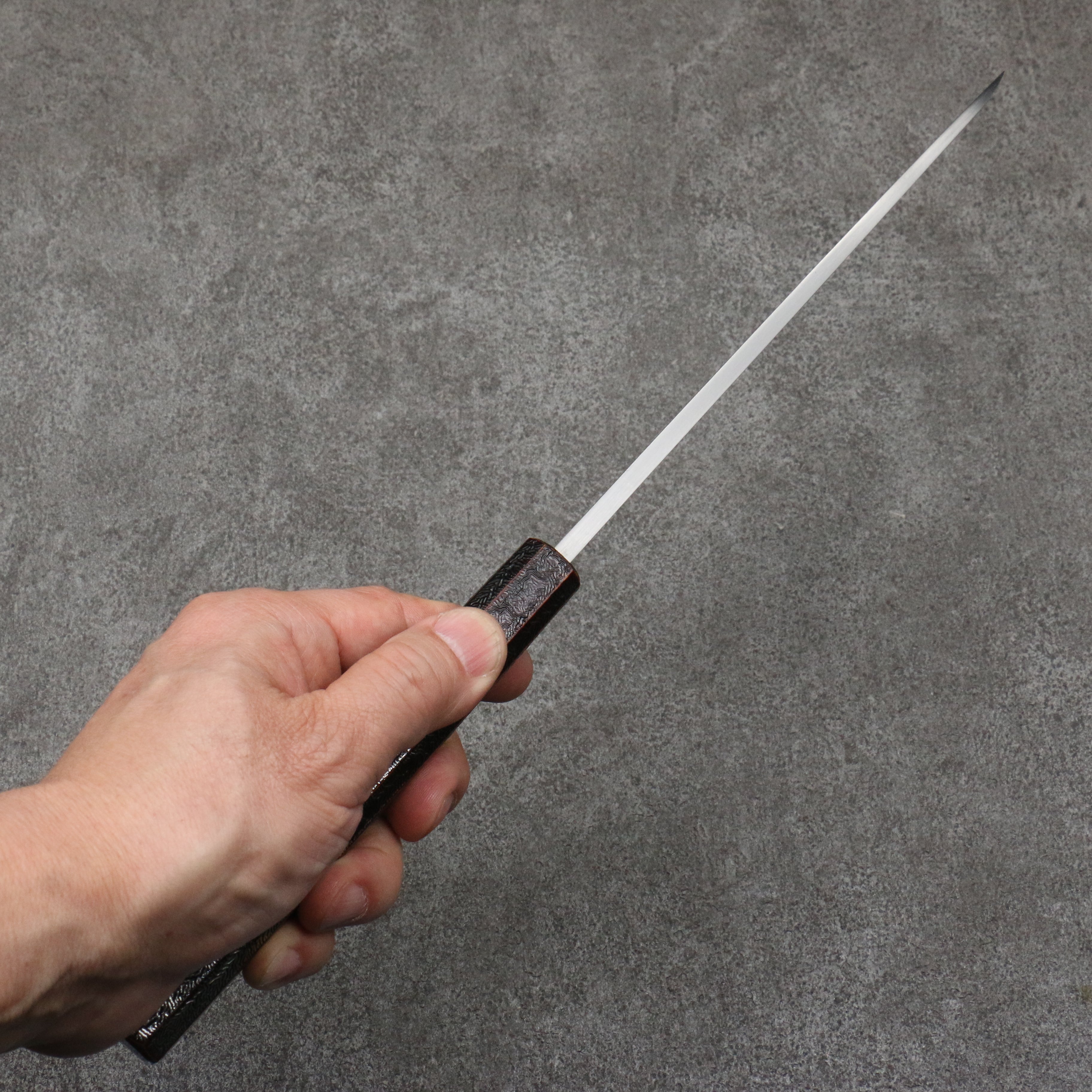 Premium Hideo Kitaoka White Steel No.2 Damascus Mioroshi Deba Knife 195mm - Japanese Oak Handle with Black Silver Lacquer - Perfect for Sushi, Fish Filleting & Professional Kitchen Use