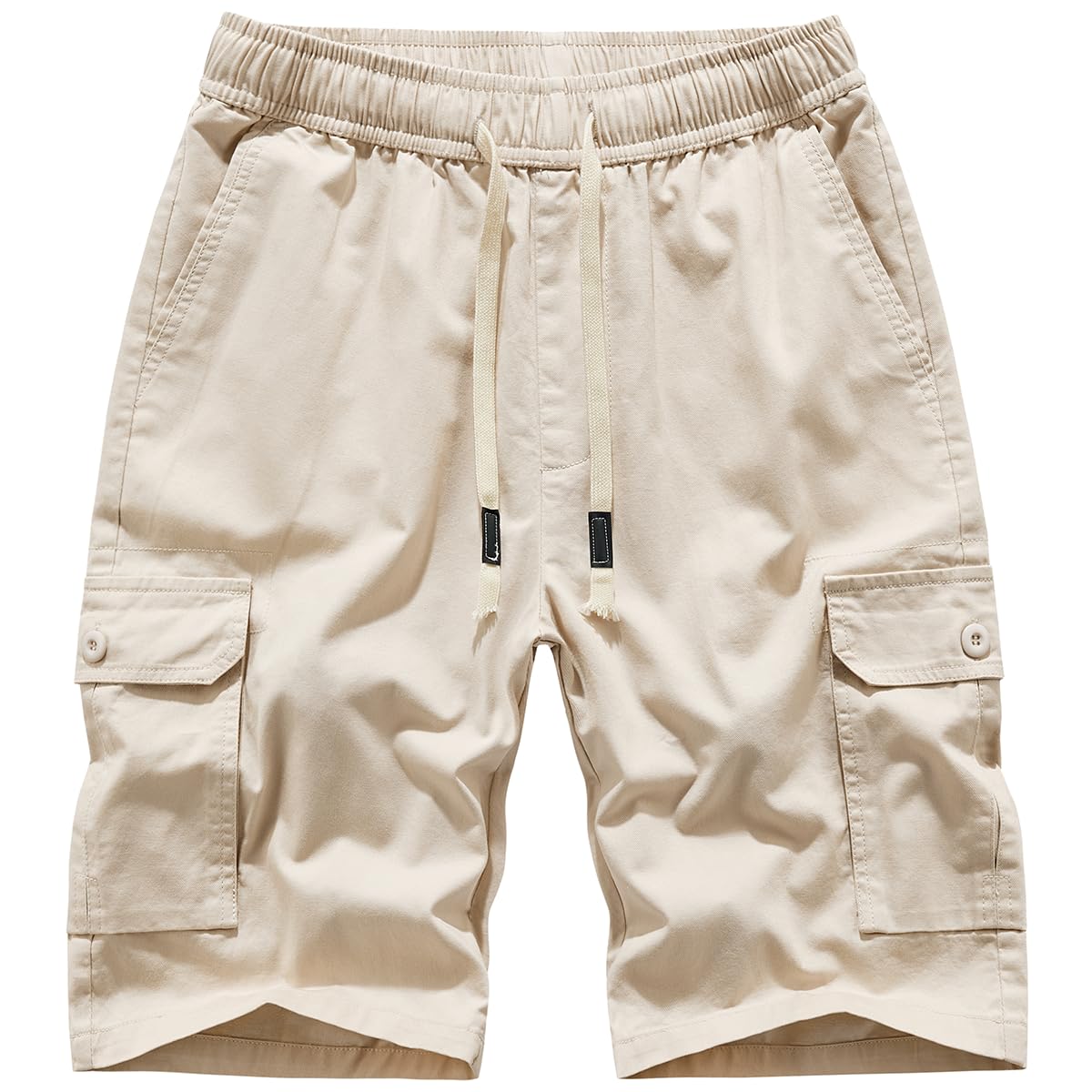 **MSMSSE Men's Cargo Shorts with Elastic Waist & Drawstring - Breathable Cotton Summer Casual Shorts for Work, Gym, Hiking & Outdoor Activities**