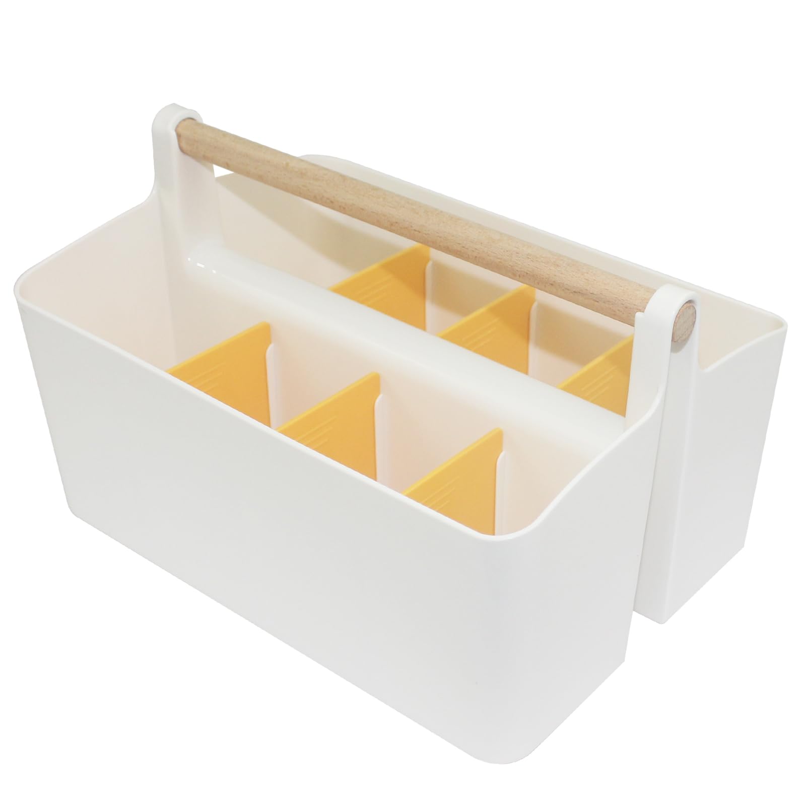 Large Portable Caddy Tote with Handle - Plastic Craft Storage Organizer Bin for Art Supplies, Colored Pencils & Markers - Adjustable Divider - White & Orange - Perfect for Artists, Students & Classroom Organization