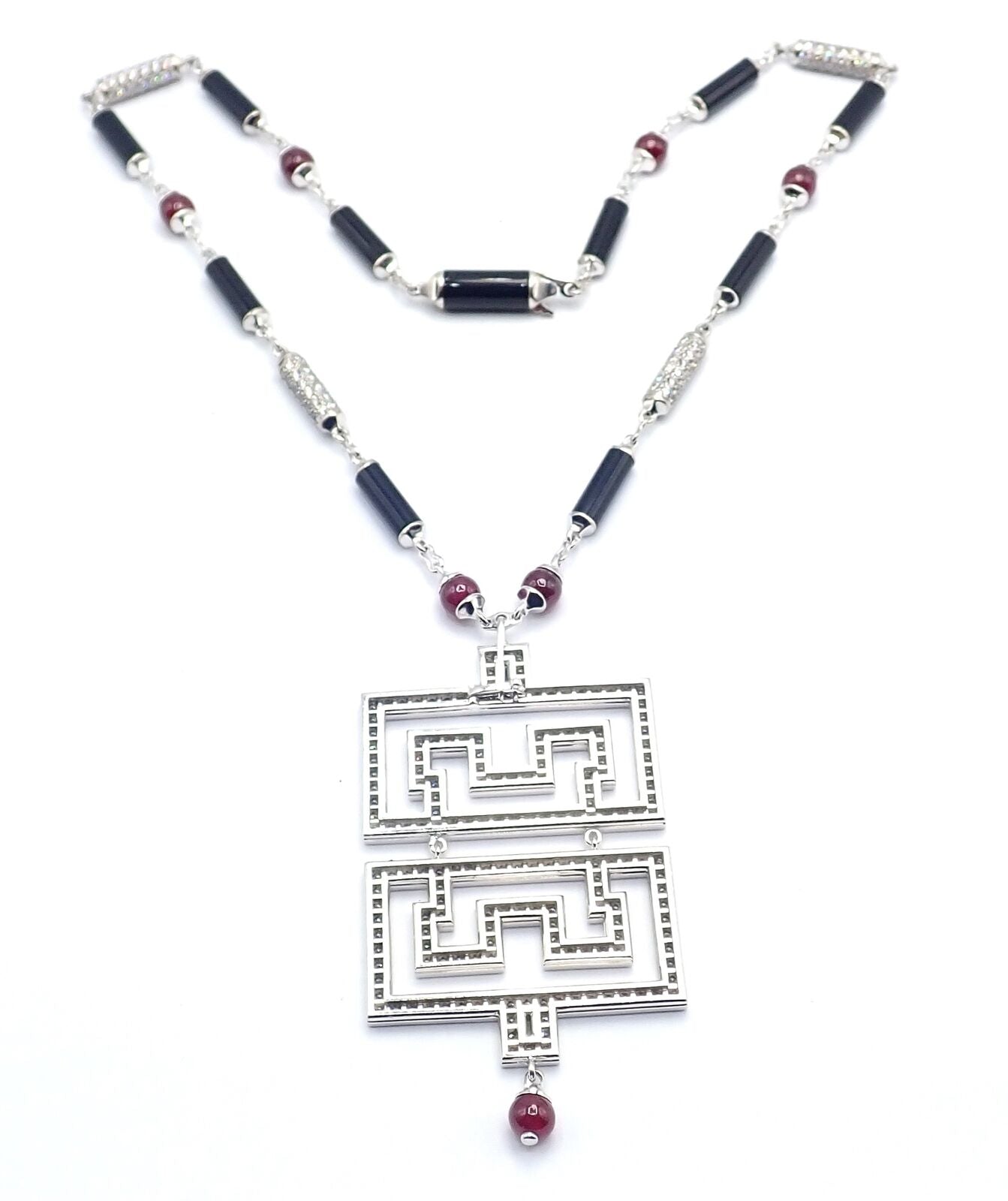 Cartier Le Baiser Du Dragon 18k White Gold Onyx Ruby Diamond Pendant Necklace - Luxury Jewelry Gift for Women, Perfect for Anniversaries & Special Occasions