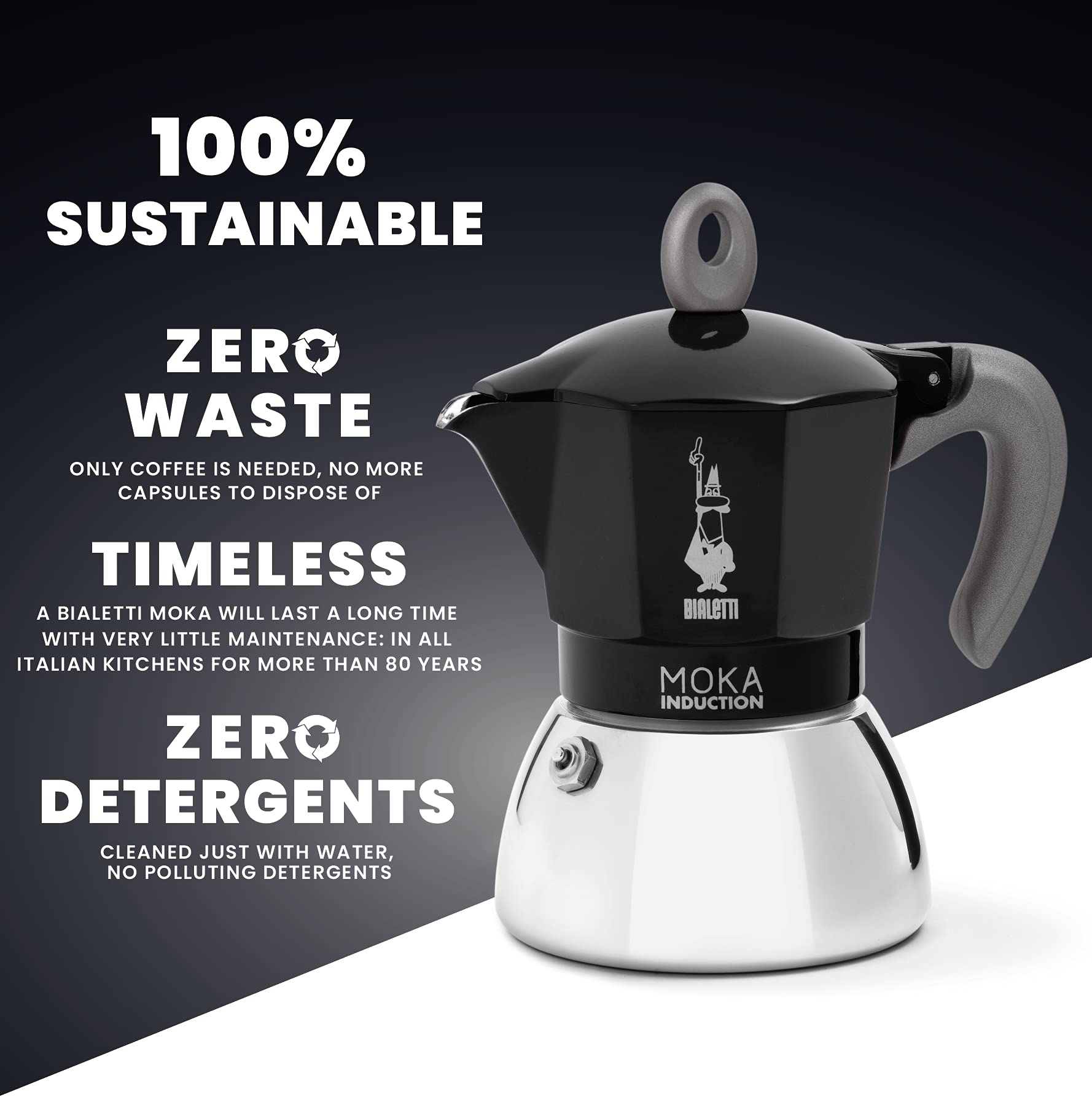 Bialetti New Moka Induction Coffee Maker Pot - 6 Cup (280ml) Aluminum Stovetop Espresso Maker, Black - Compatible with Induction & Gas Stoves - Italian Made - Perfect for Home, Office & Camping Coffee Brewing