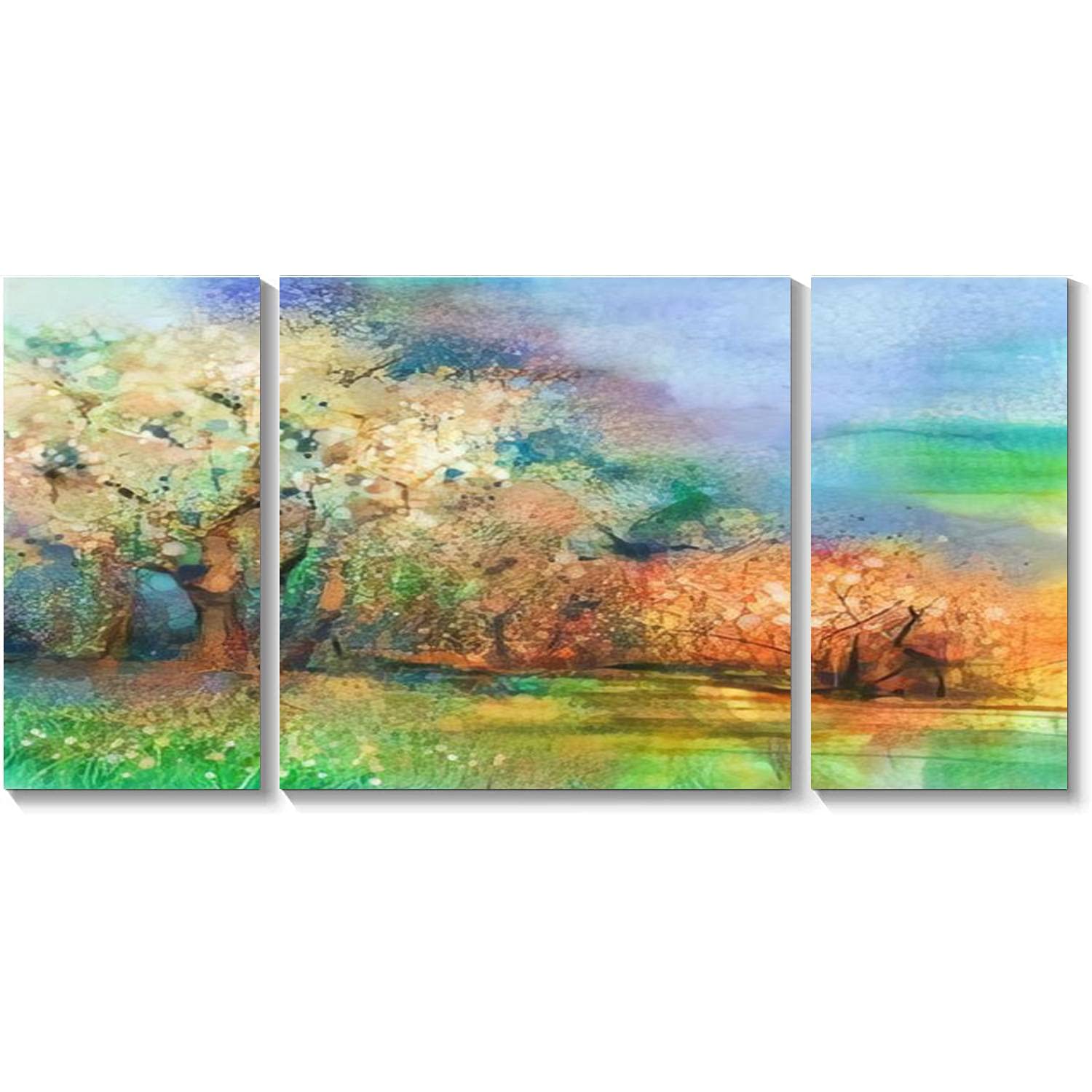 BDMPIZLNSF 3-Panel Abstract Landscape Canvas Wall Art - Colorful Oil & Watercolor Mix Framed Painting - Modern Home Decor for Living Room & Bedroom - Ready to Hang - Perfect for Housewarming Gifts & Interior Design