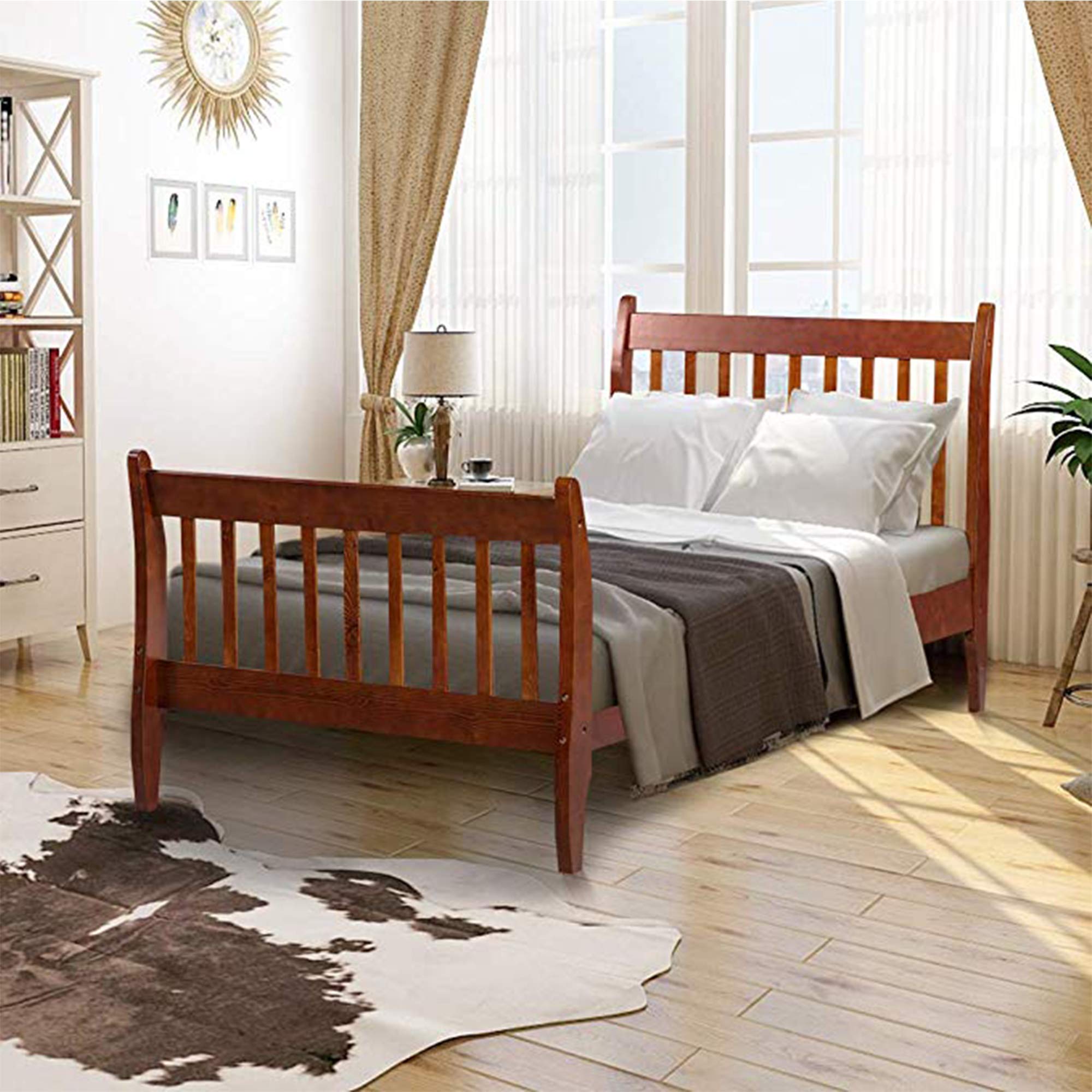 RUNNA Twin Wood Platform Bed Frame for Kids & Teens with Headboard & Footboard - Sturdy Mattress Foundation with Wood Slat Support, No Box Spring Needed (Walnut) - Perfect for Small Bedrooms, Dorm Rooms & Kids' Rooms