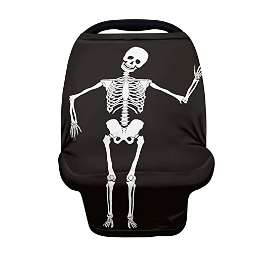 Funny Skeleton Print Car Seat Cover - Halloween Baby Nursing Cover for Boys & Girls - Universal Fit for High Chairs, Strollers & Shopping Carts - Perfect for Halloween Parties, Baby Outings & Everyday Use