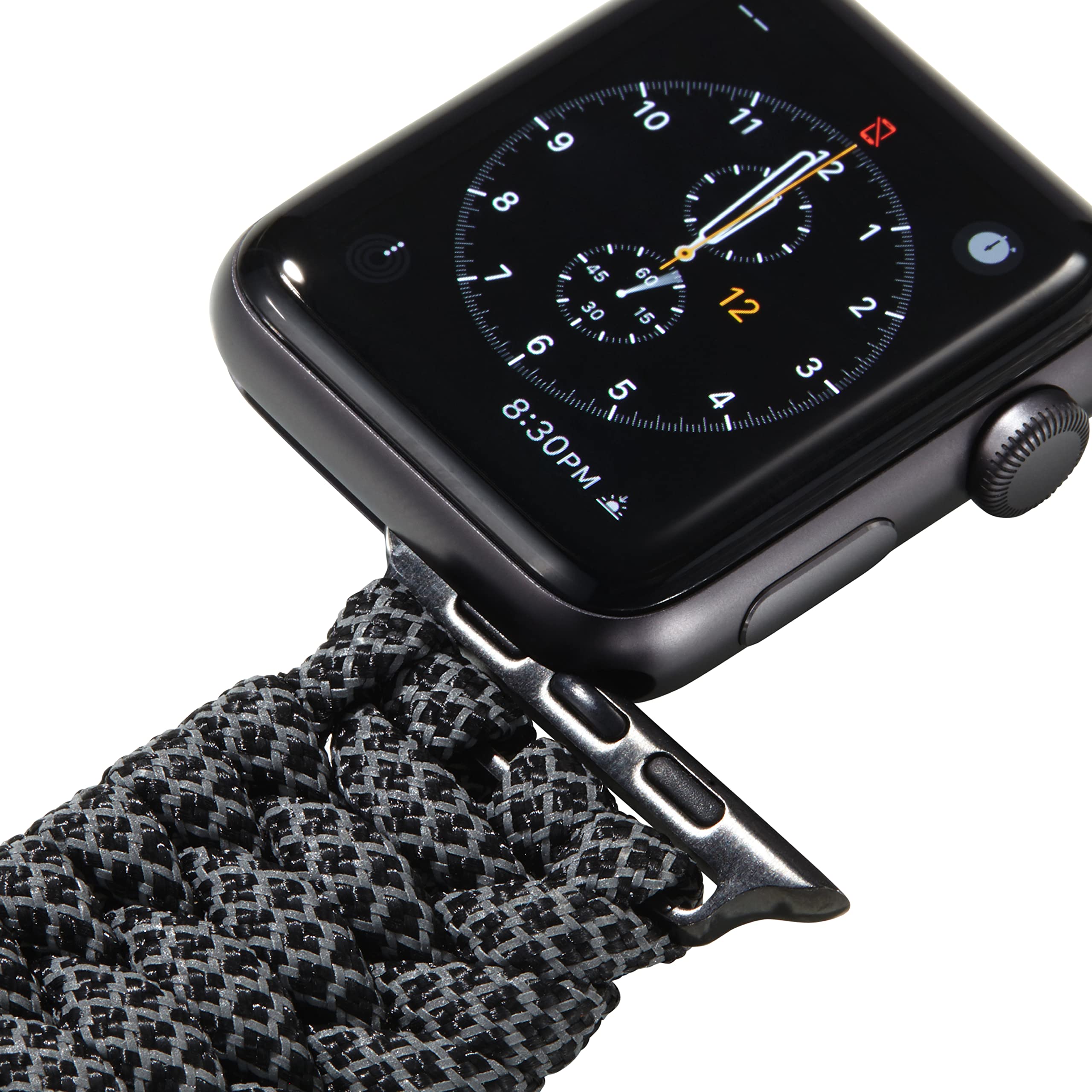 Survival Paracord Watch Band for Apple Watch Series 42mm 44mm 45mm 49mm - 550 Paracord & Stainless Steel Shackle - Compatible with iWatch Bands for Men & Women (Black Reflective, Large) - Perfect for Outdoor Adventures, Hiking, Camping & Emergency Situations