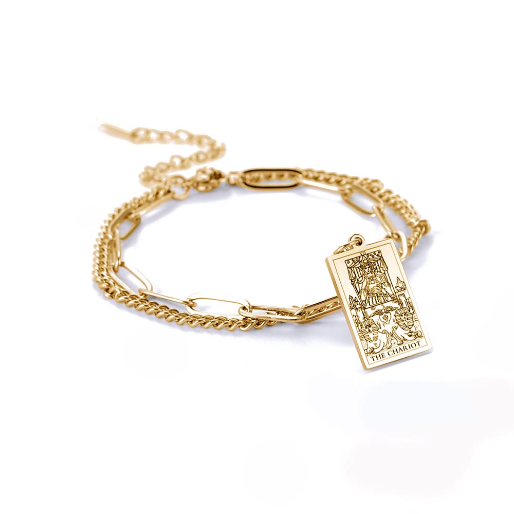 Vintage Tarot Cards Pendant Bracelet for Women - Double Layer Stainless Steel Bangle with Good Luck Amulet Charm - Perfect for Spiritual Healing, Meditation & Boho Fashion Jewelry Gifts