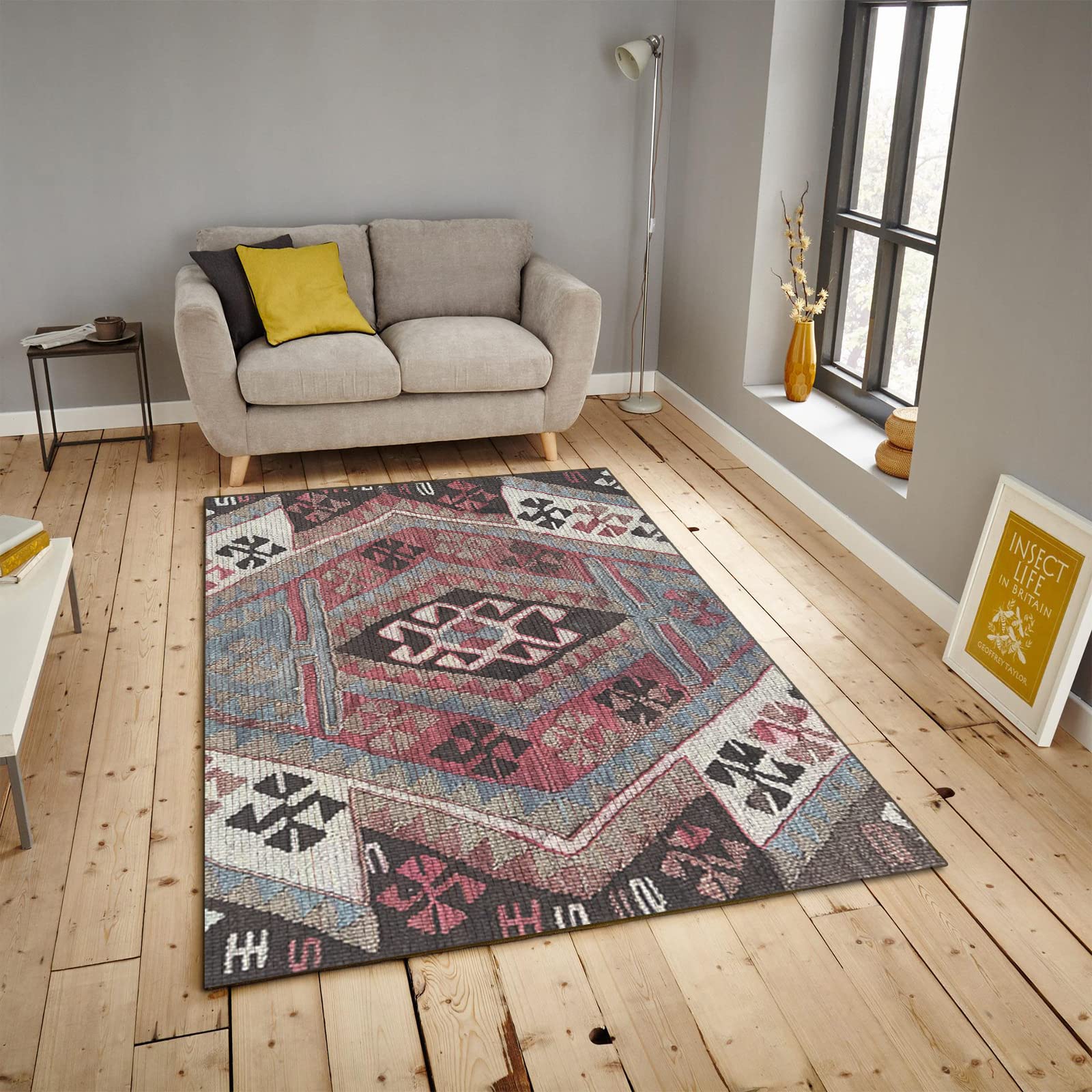 Vintage Print Pattern Area Rug - Traditional Art Bedroom Rug with Non-Slip Rubber Backing | Soft & Comfortable Home Decor for Living Room, Bedroom, Bathroom | 6x8 Feet - Perfect for Boho Chic Decor, Cozy Home Makeover & Guest Room Styling