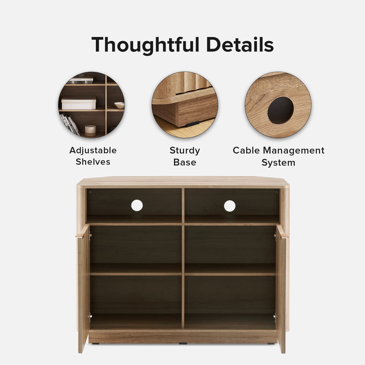 Mid Century Modern Brooklyn Corner Storage Cabinet - Buffet & Entertainment Center with Doors & Shelves, 55 Inch TV Stand Media Cabinet for Living Room, Bedroom & Home Office Storage Solutions