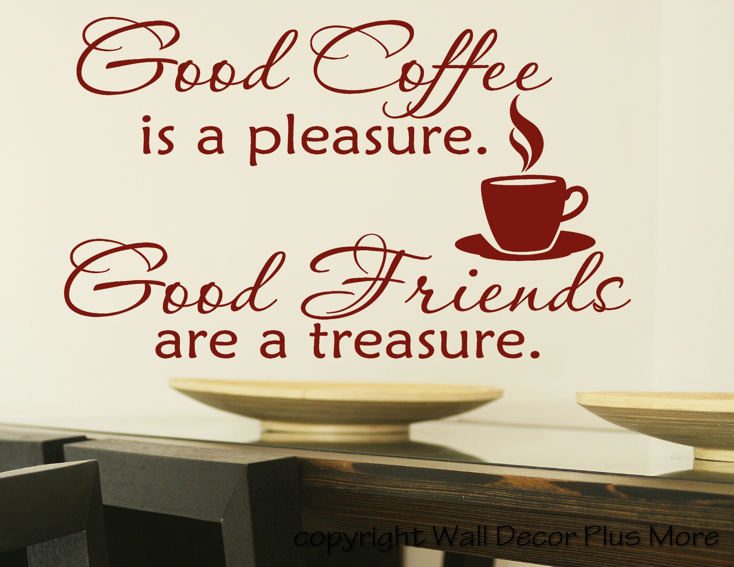 Good Coffee Is A Pleasure Good Friends Are A Treasure - Inspirational Kitchen Wall Sticker Quote, Red Room Decor for Coffee Lovers - Perfect for Home, Cafe & Office Decoration