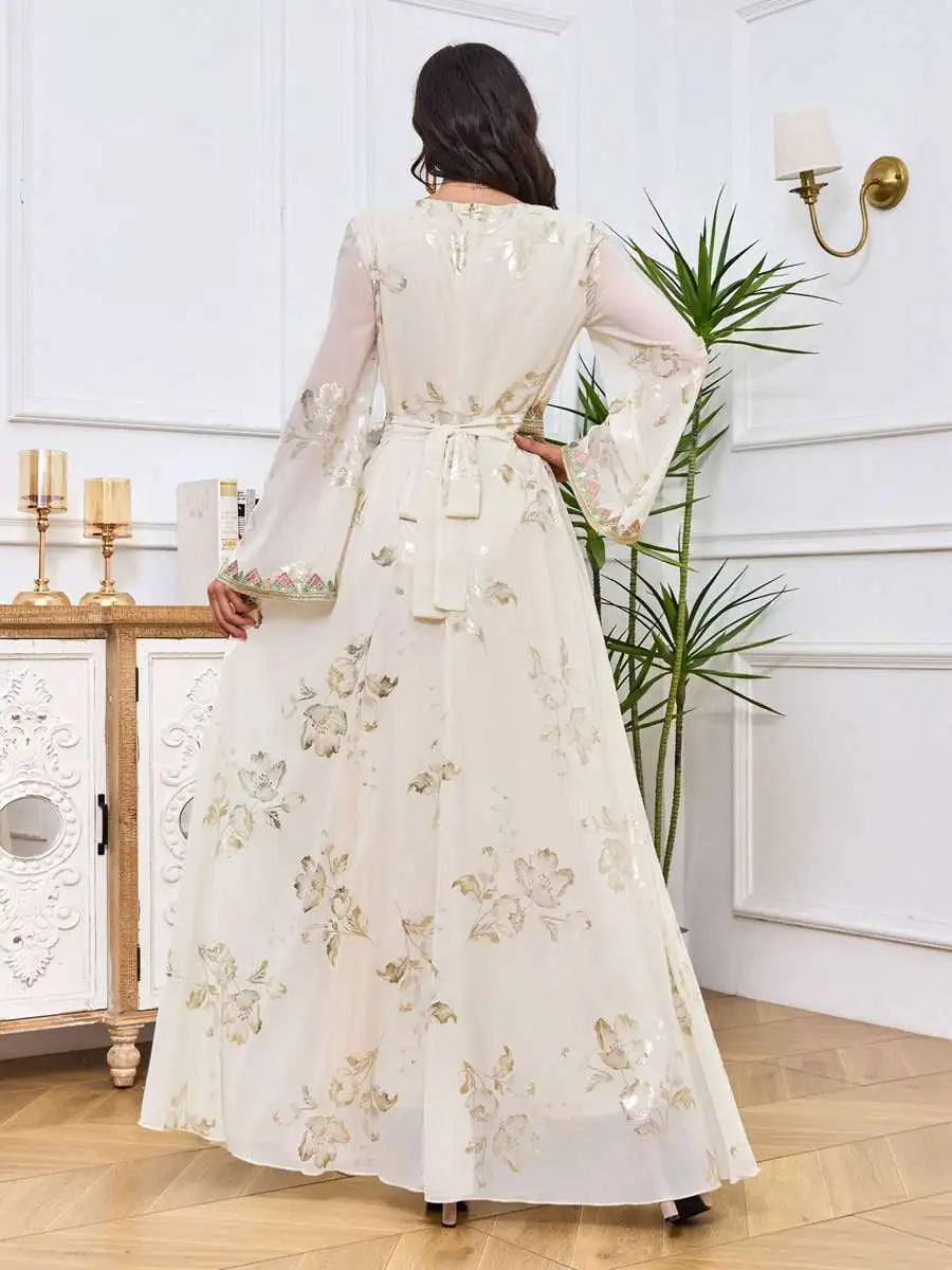 Elegant Eid Dress for Women - Bronzing Embroidery Muslim Caftan Kaftan | Perfect for Eid Celebrations, Weddings & Special Occasions