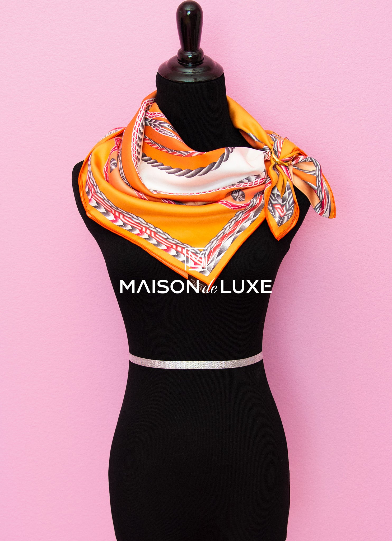 Hermes Robe du Soir Peach Twill Silk Scarf 90cm - Luxury Fashion Accessory for Women, Perfect for Evening Events & Special Occasions