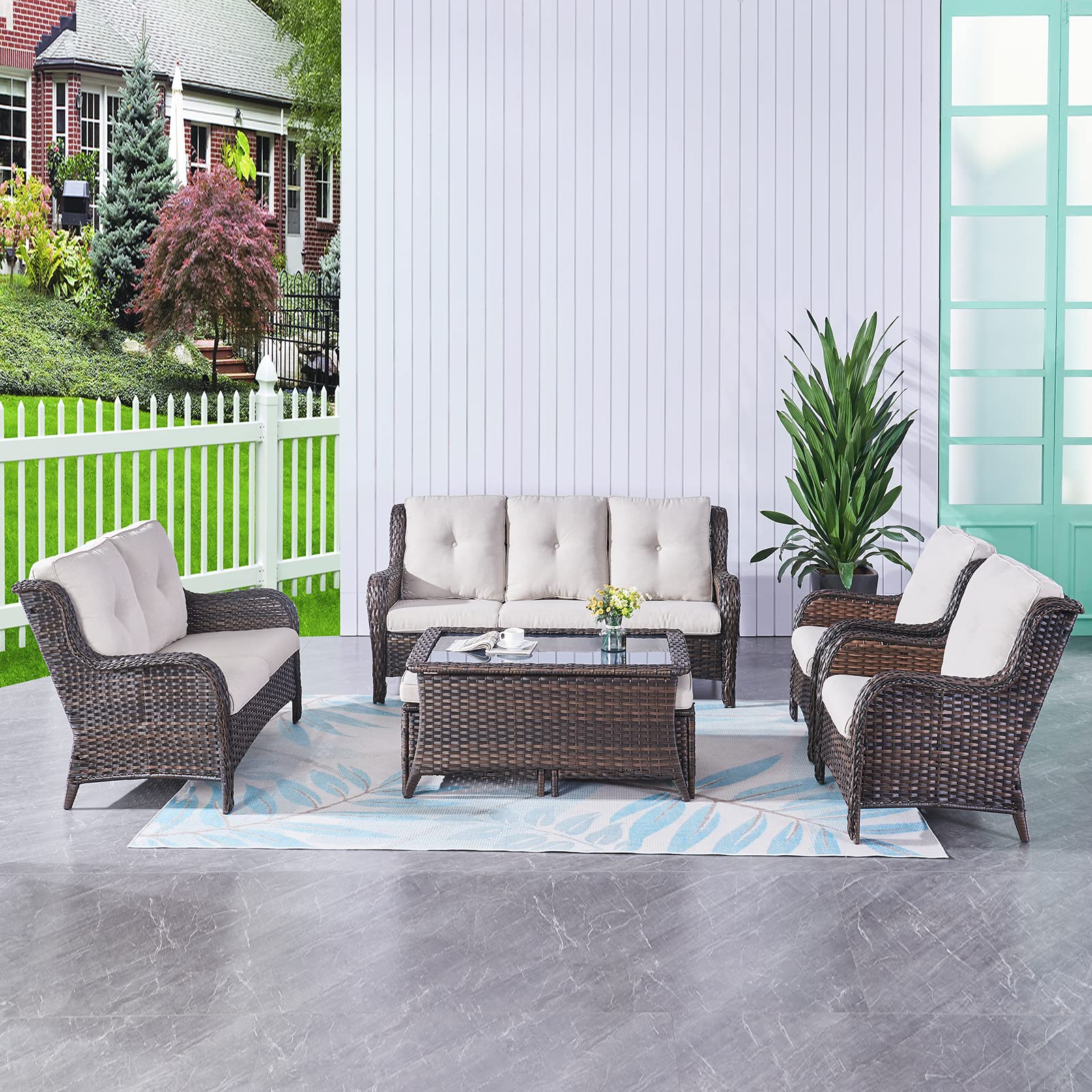 Outdoor Loveseat Wicker Patio Sofa - 2-Seat Rattan Outdoor Couch with Deep Seating & Cushions, Water-Resistant Patio Furniture for Porch, Deck, Balcony, Garden - Brown/Beige - Perfect for Relaxing & Entertaining Outdoors