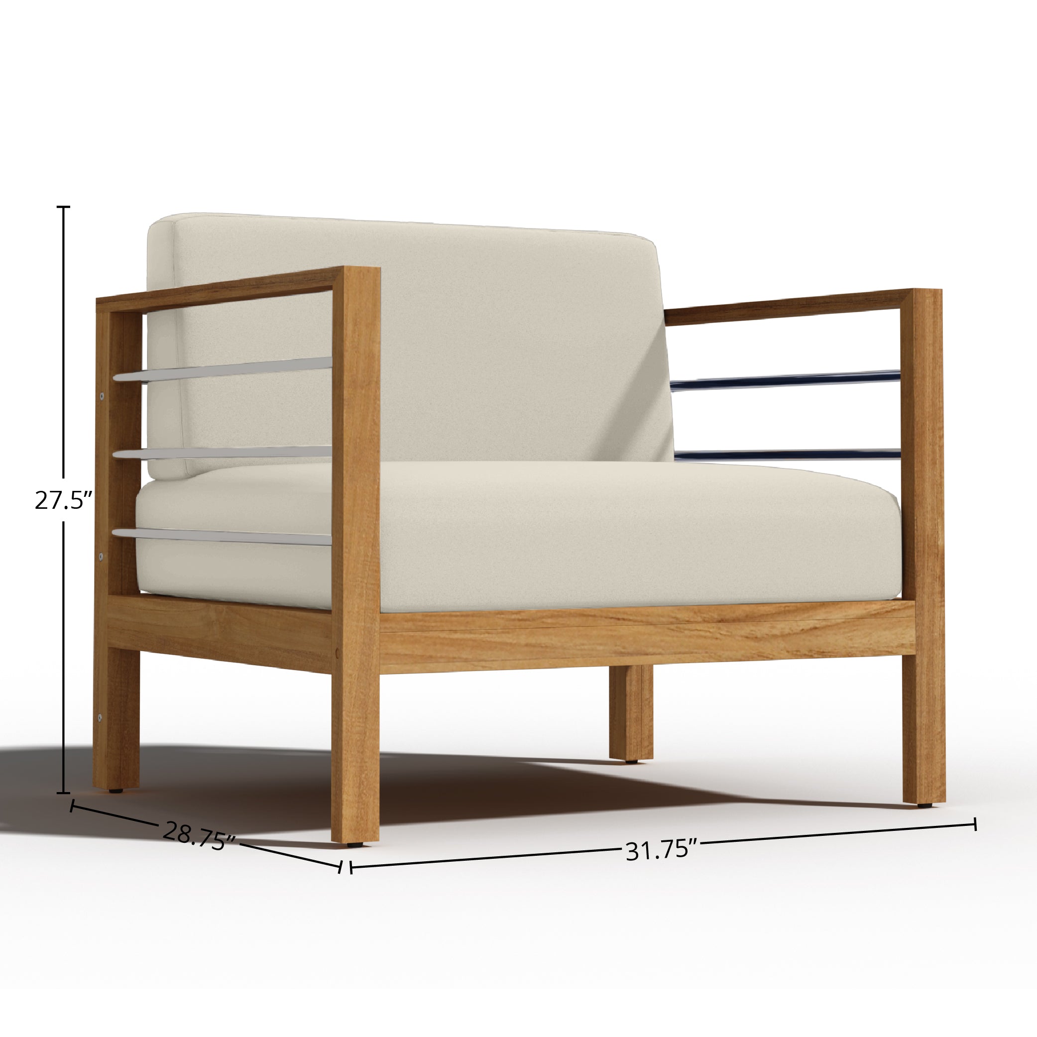 Premium Leon Teak Outdoor Club Chair with Sunbrella Canvas Cushion - Weather-Resistant Patio Furniture for Poolside, Garden & Backyard Relaxation