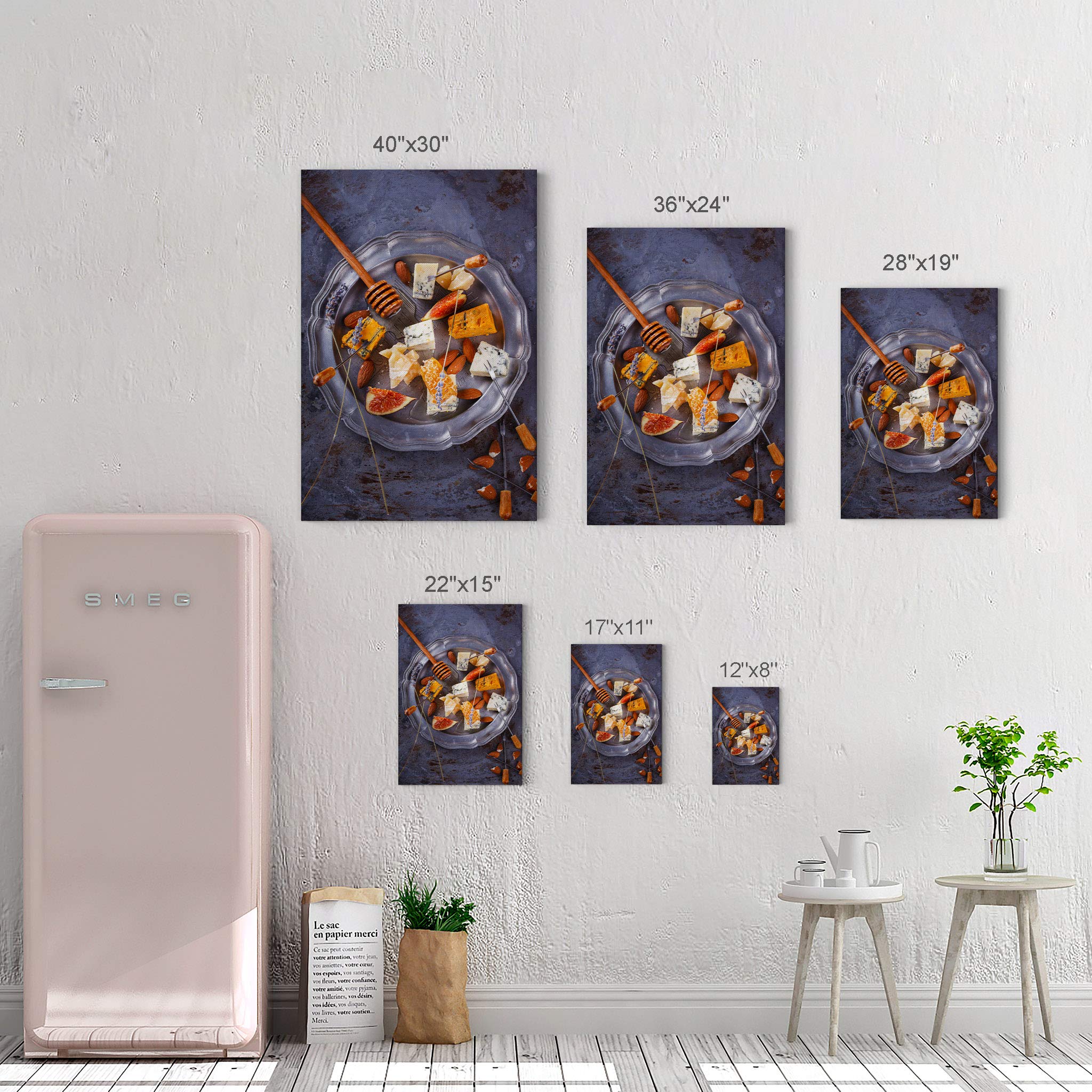 Delicious Cheese Plate & Honey Kitchen Canvas Wall Art Print - Modern Farmhouse Decor for Restaurant, Cafe & Dining Room - Housewarming Gift (36x24) Ready to Hang - Perfect for Rustic Kitchens & Cozy Dining Spaces