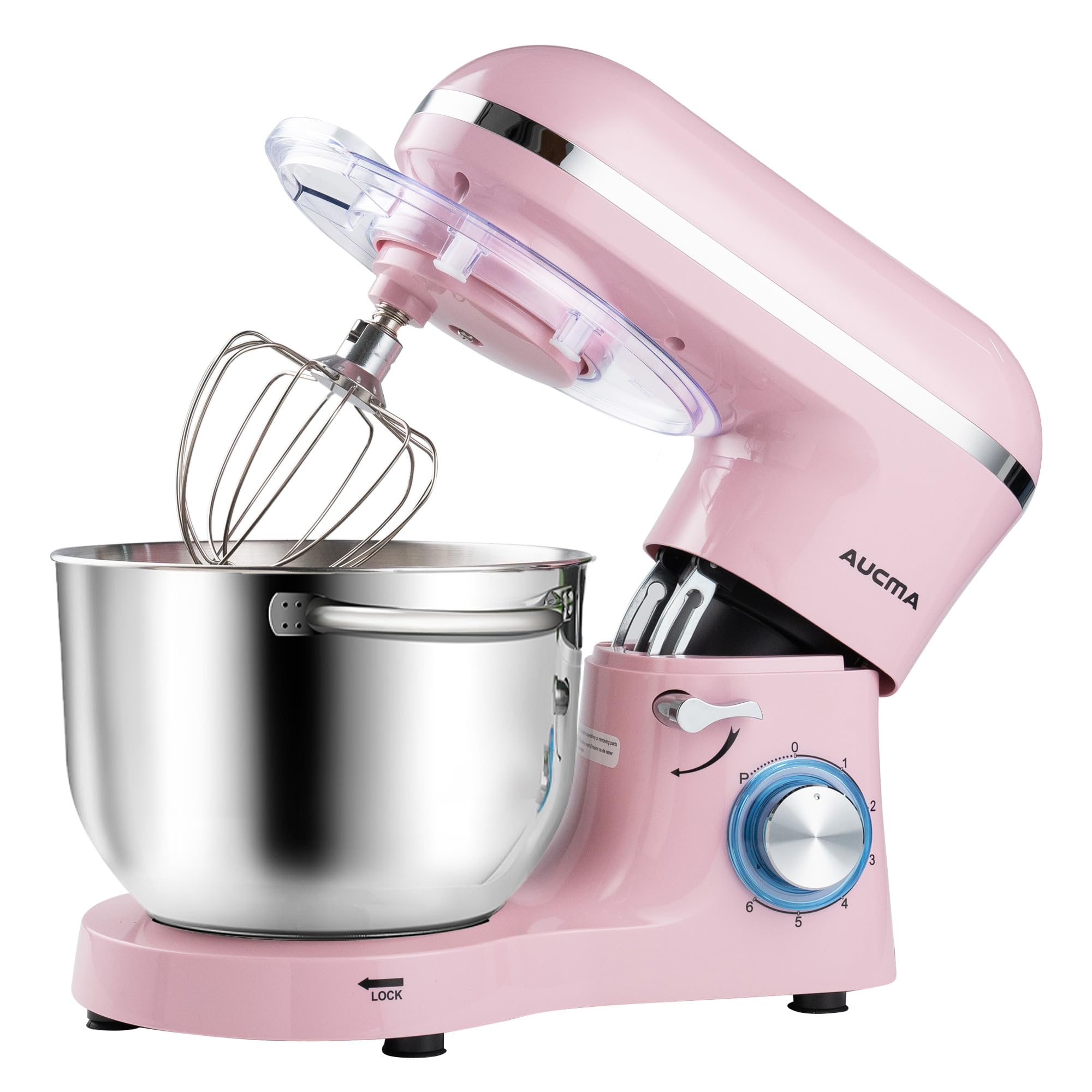 Aucma 6.5-QT 660W Stand Mixer - 6-Speed Tilt-Head Electric Kitchen Mixer with Dough Hook, Wire Whip & Beater (Pink) | Perfect for Baking Cakes, Cookies, Bread & More