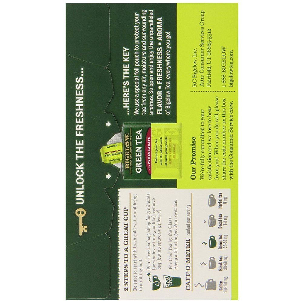 Bigelow Green Tea with Pomegranate - 20 Tea Bags | Antioxidant-Rich Herbal Tea for Relaxation & Wellness | Perfect for Morning Boost or Afternoon Refreshment