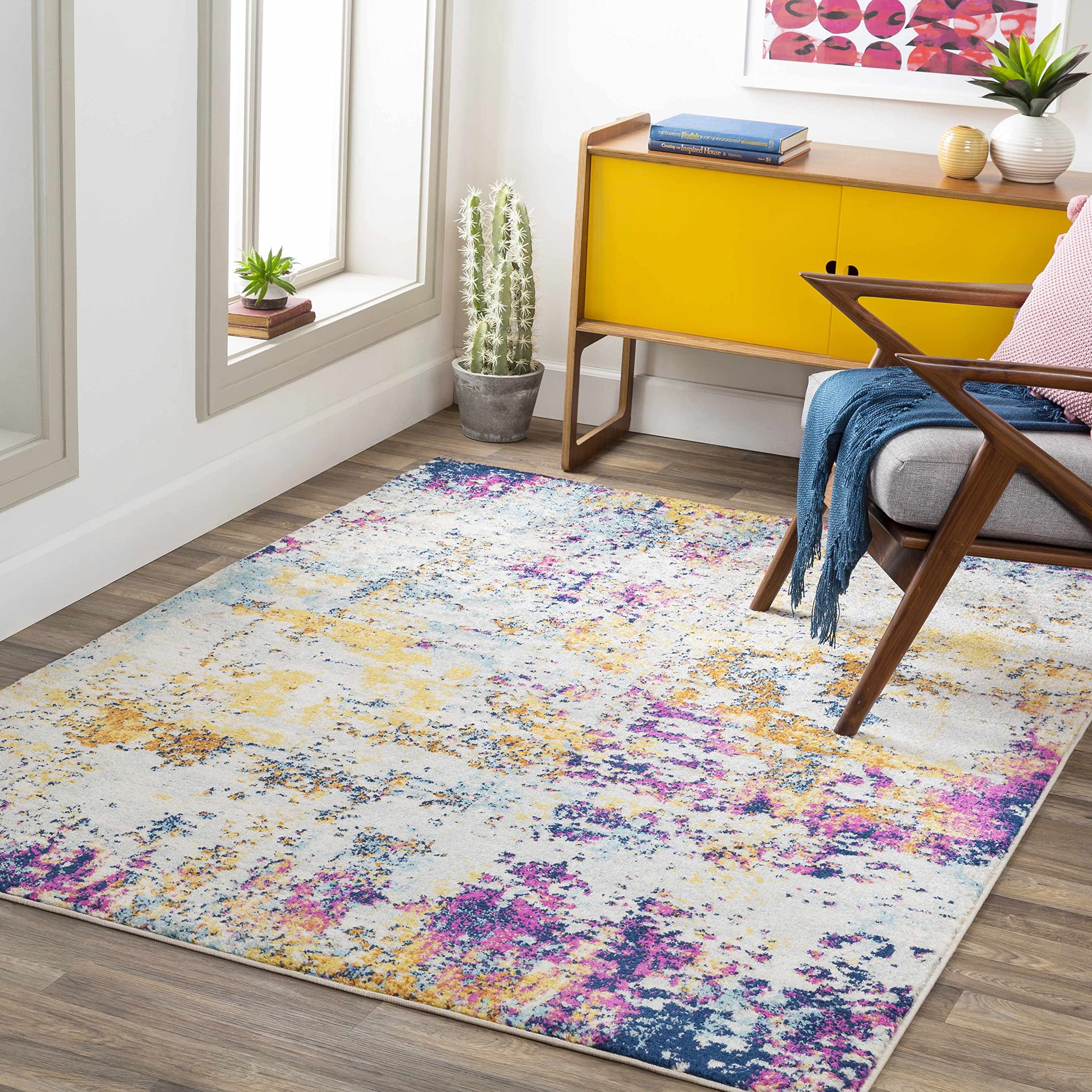 Hauteloom Fowlmere Modern Blue and Orange Area Rug 5'3