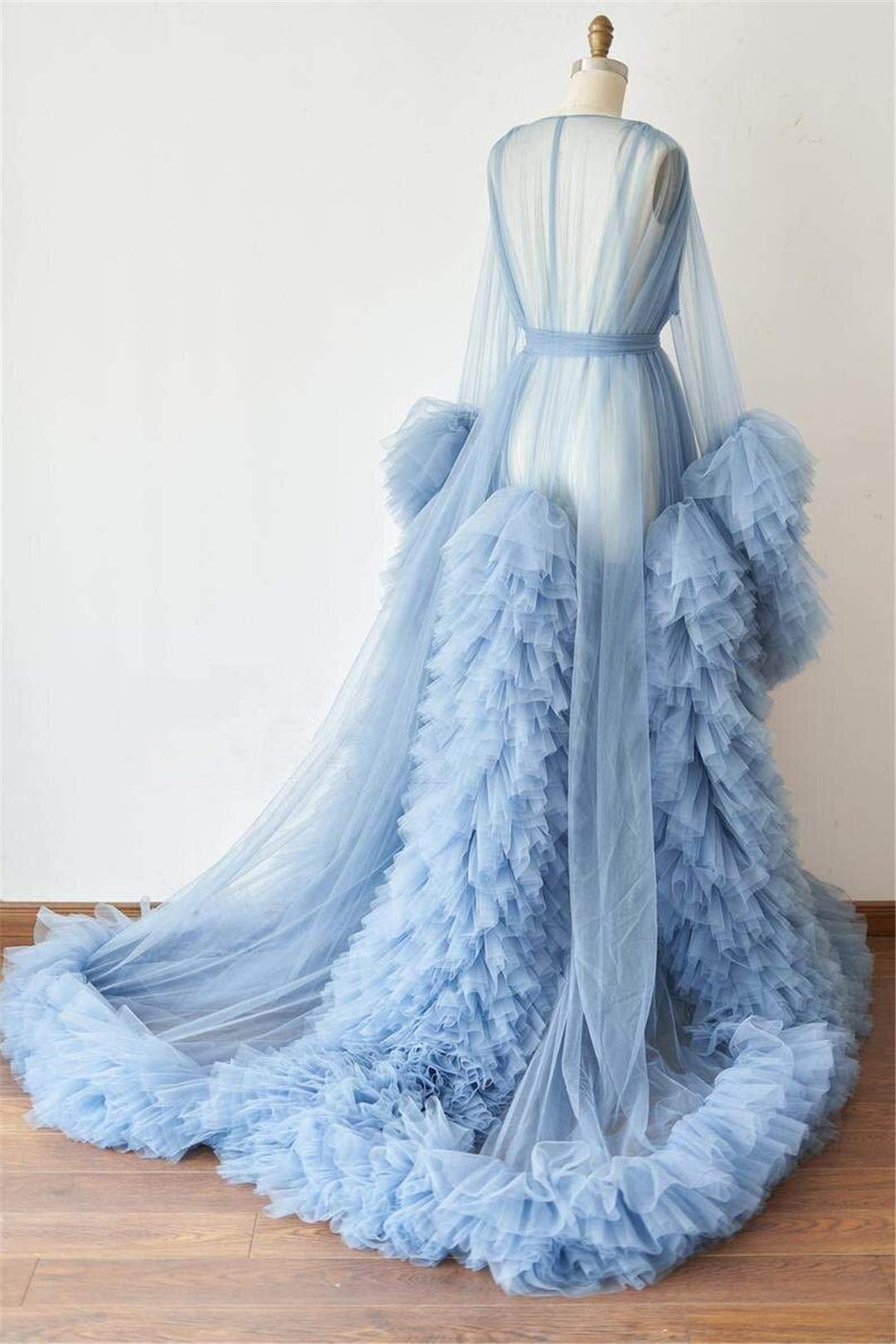 Elegant Tulle Robe - Long Lace Lingerie Bridal Gown, Puffy Nightgown for Wedding, Boudoir Photoshoot & Romantic Occasions