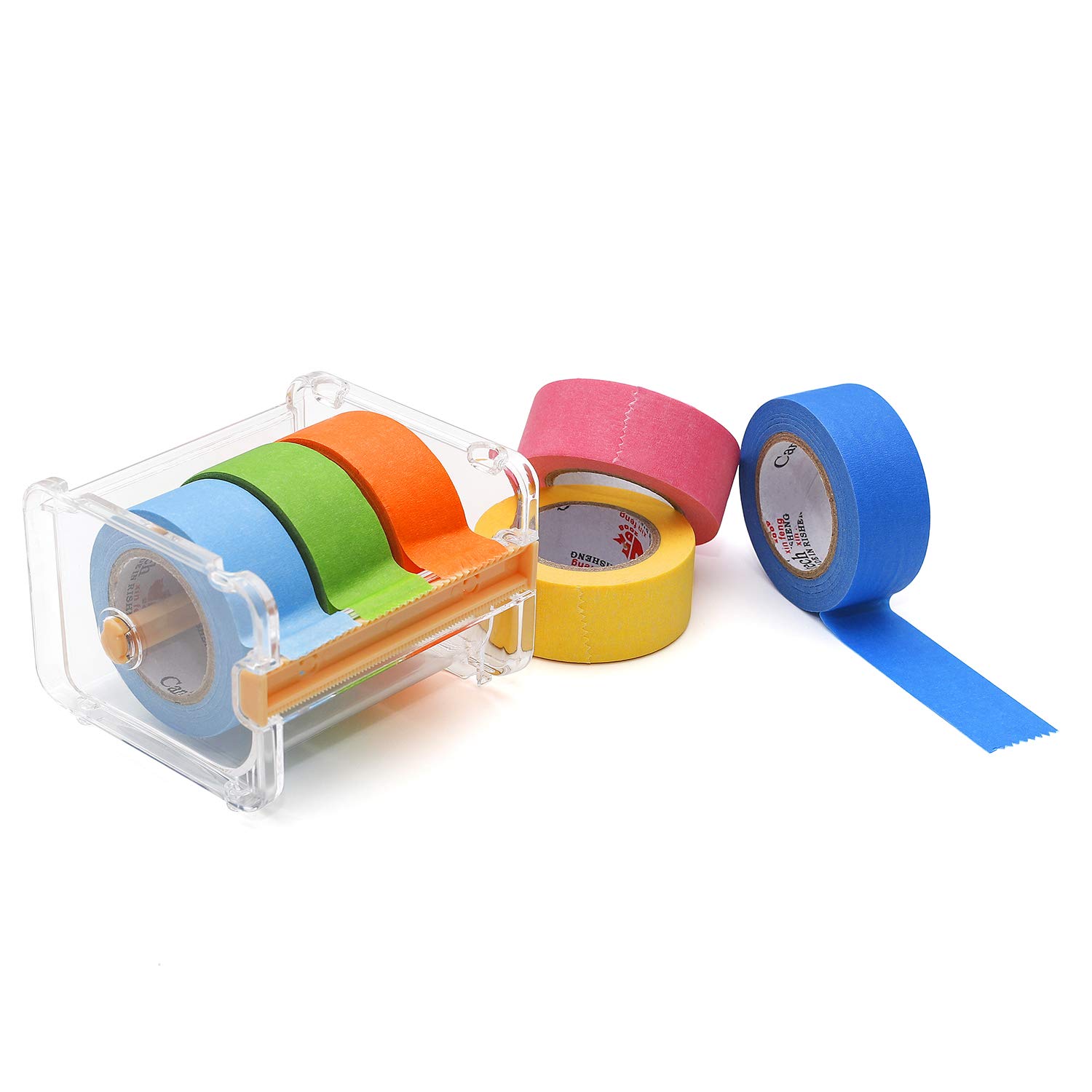 Colorful Rainbow Masking Tape Set with Dispenser - 6 Rolls of 1inch x 16.4yd Art Tape for DIY Crafts, Scrapbooking, Home Decor & Office Organization | Perfect for Gift Wrapping, School Projects & Wall Decoration